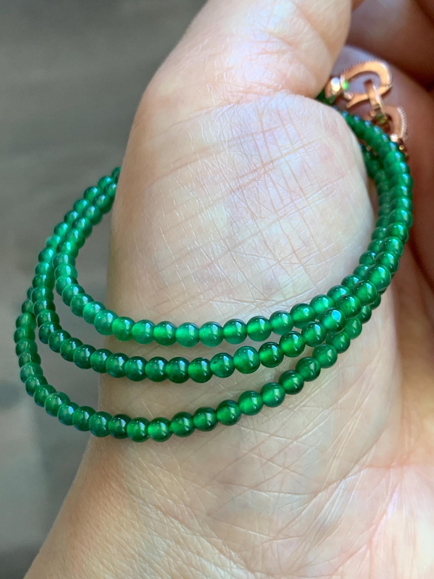 Natural Grade A Guatemalan Icy Vibrant Green Jade Jadeite Petite Beads Beaded Necklace Sterling Silver 3mm 19.75” 10g 天然冰危绿翡翠小圆珠项链 WVL660A
