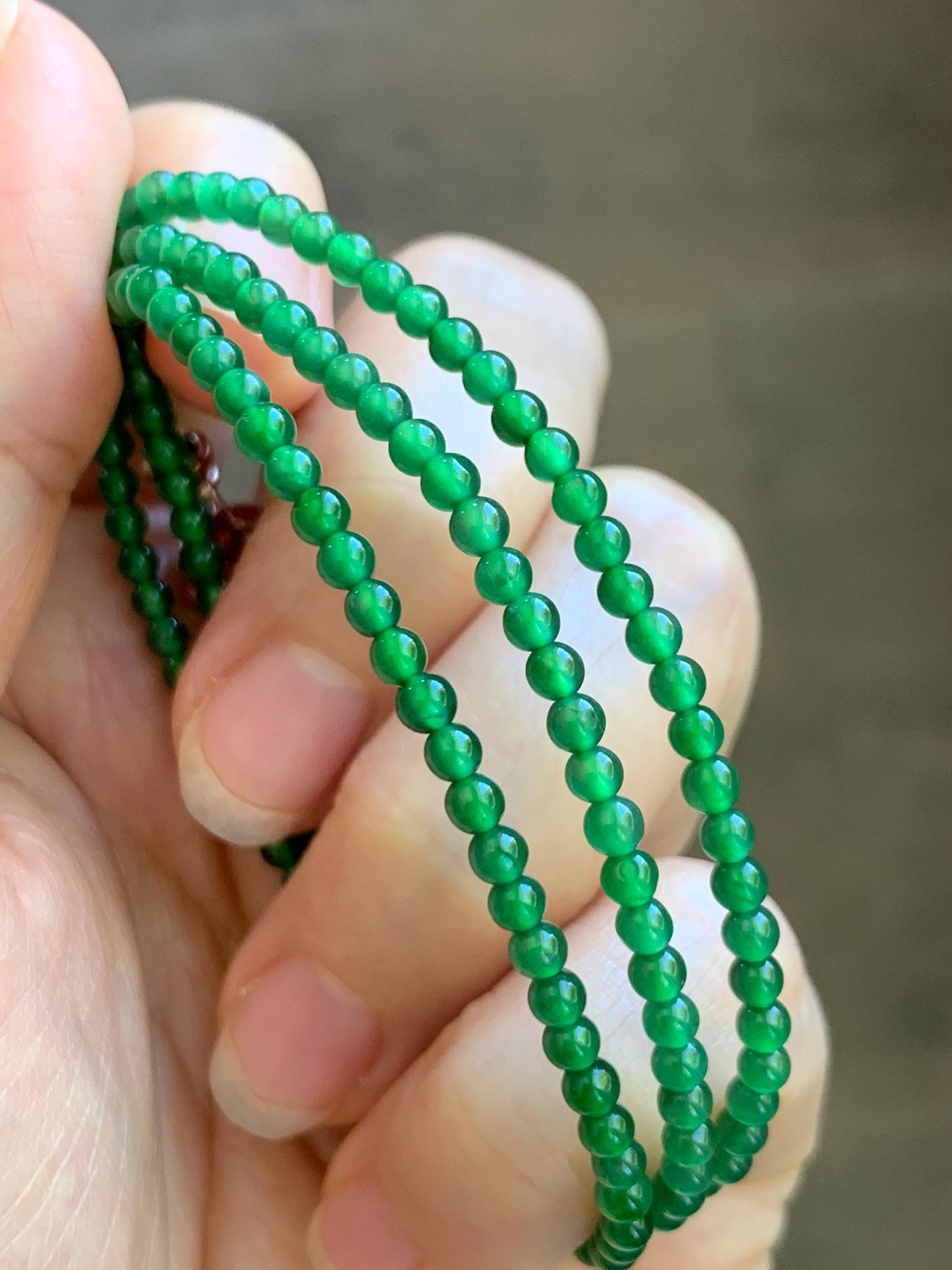 Natural Grade A Guatemalan Icy Vibrant Green Jade Jadeite Petite Beads Beaded Necklace Sterling Silver 3mm 19.75” 10g 天然冰危绿翡翠小圆珠项链 WVL660A