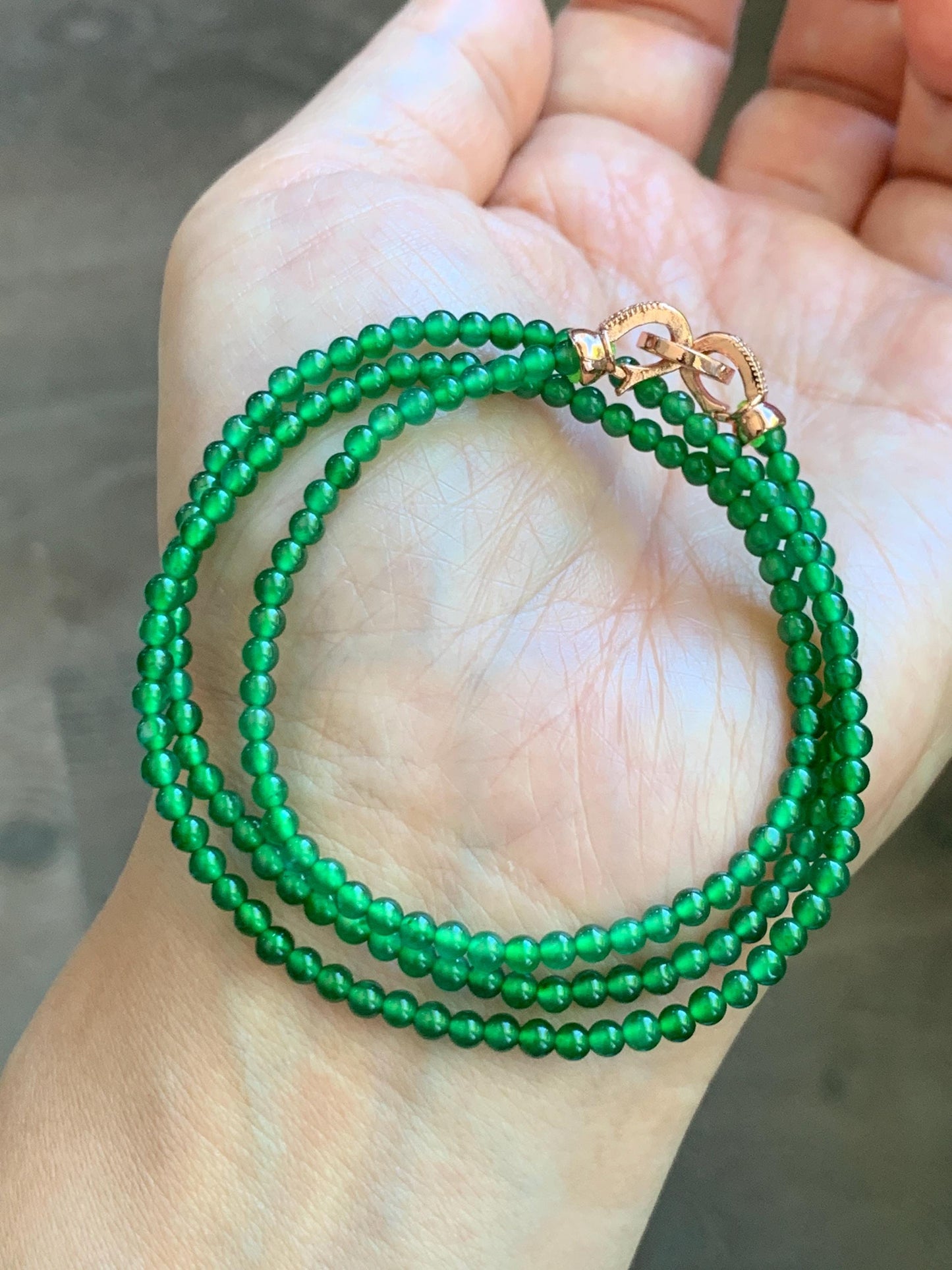 Natural Grade A Guatemalan Icy Vibrant Green Jade Jadeite Petite Beads Beaded Necklace Sterling Silver 3mm 19.75” 10g 天然冰危绿翡翠小圆珠项链 WVL660A