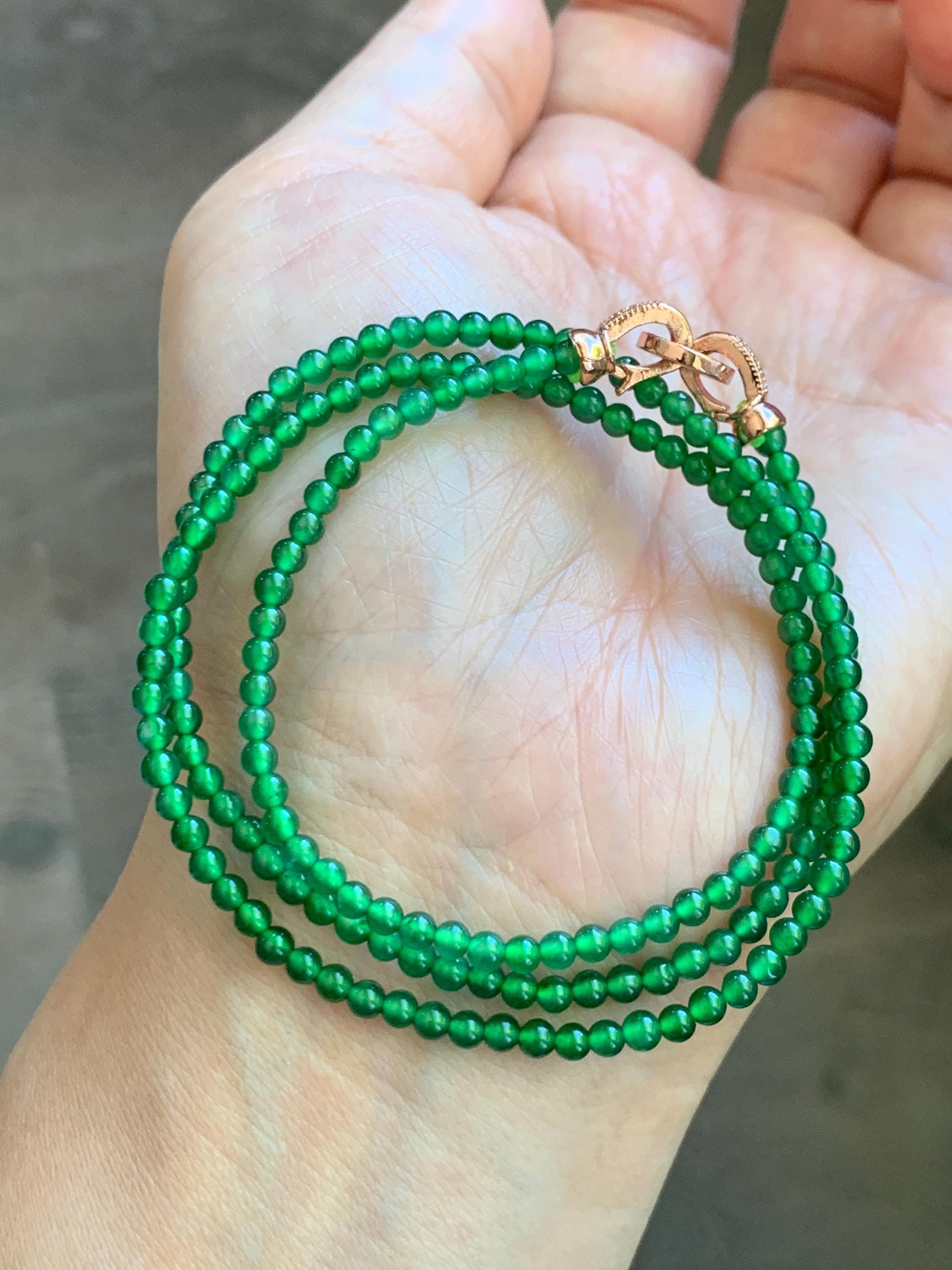 Natural Grade A Guatemalan Icy Vibrant Green Jade Jadeite Petite Beads Beaded Necklace Sterling Silver 3mm 19.75” 10g 天然冰危绿翡翠小圆珠项链 WVL660A