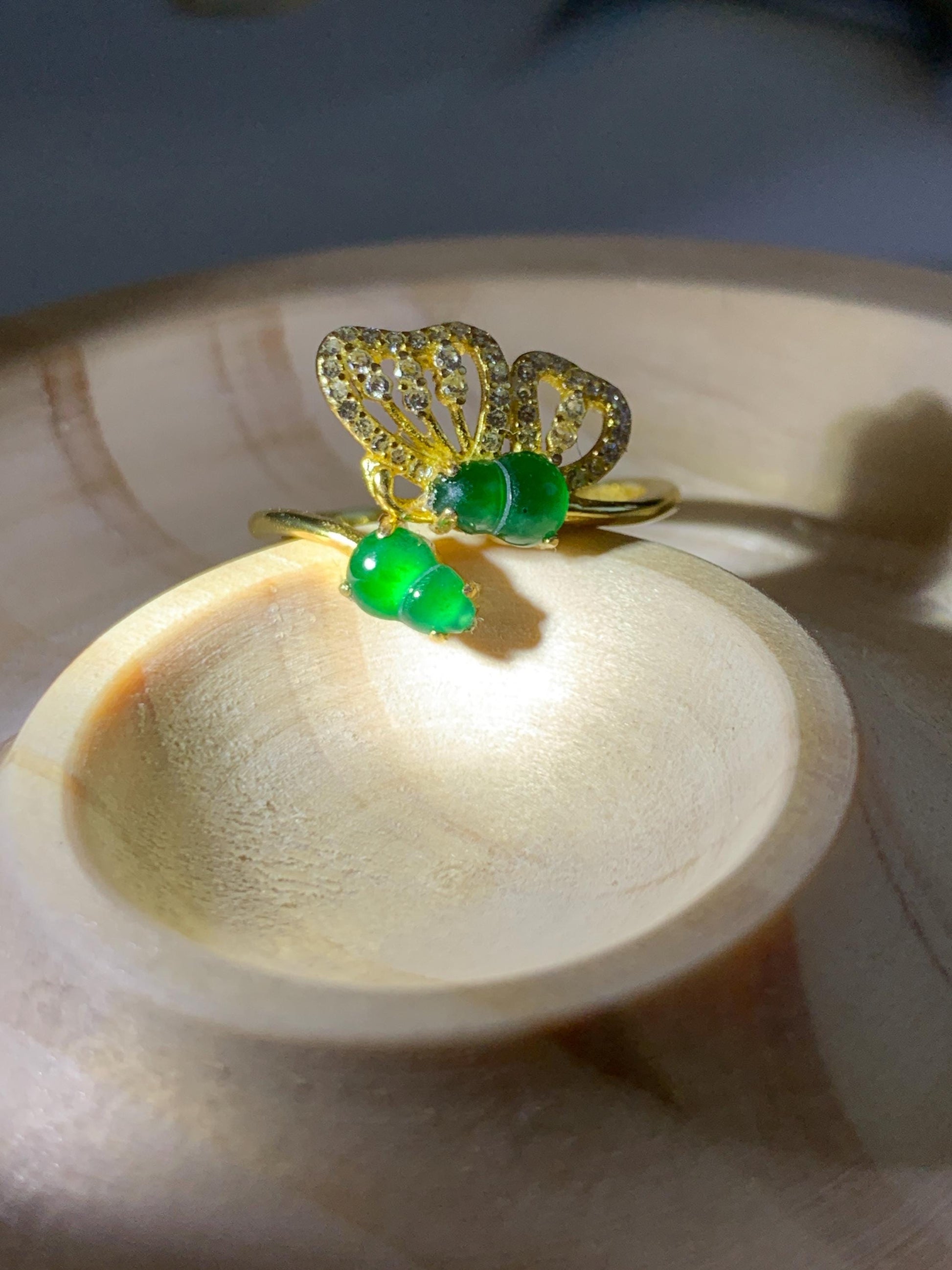 Natural Grade A Guatemalan Icy Vibrant Green Jade Jadeite Gourd Hulu Ring Sterling Silver Size 7 Adjustable AS IS 天然冰危绿翡翠双葫芦戒指 SHL176A