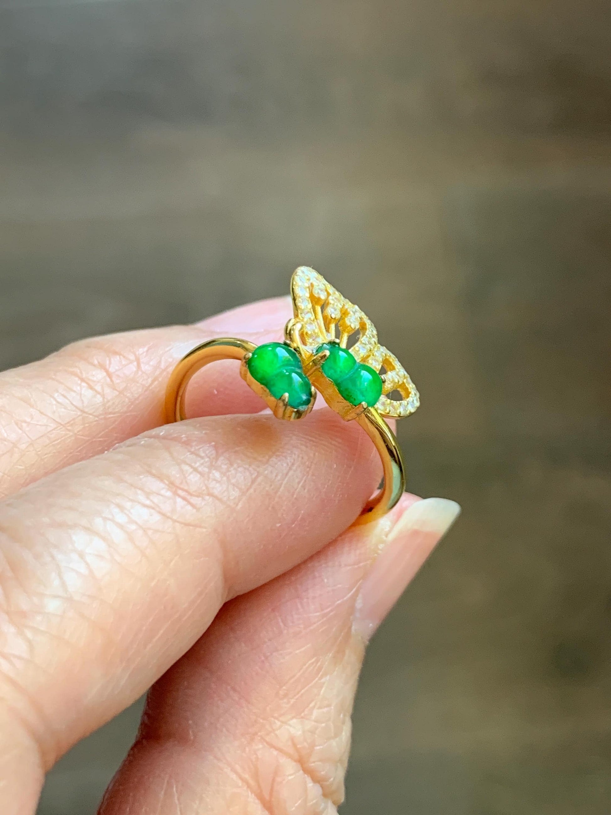 Natural Grade A Guatemalan Icy Vibrant Green Jade Jadeite Gourd Hulu Ring Sterling Silver Size 7 Adjustable AS IS 天然冰危绿翡翠双葫芦戒指 SHL176A