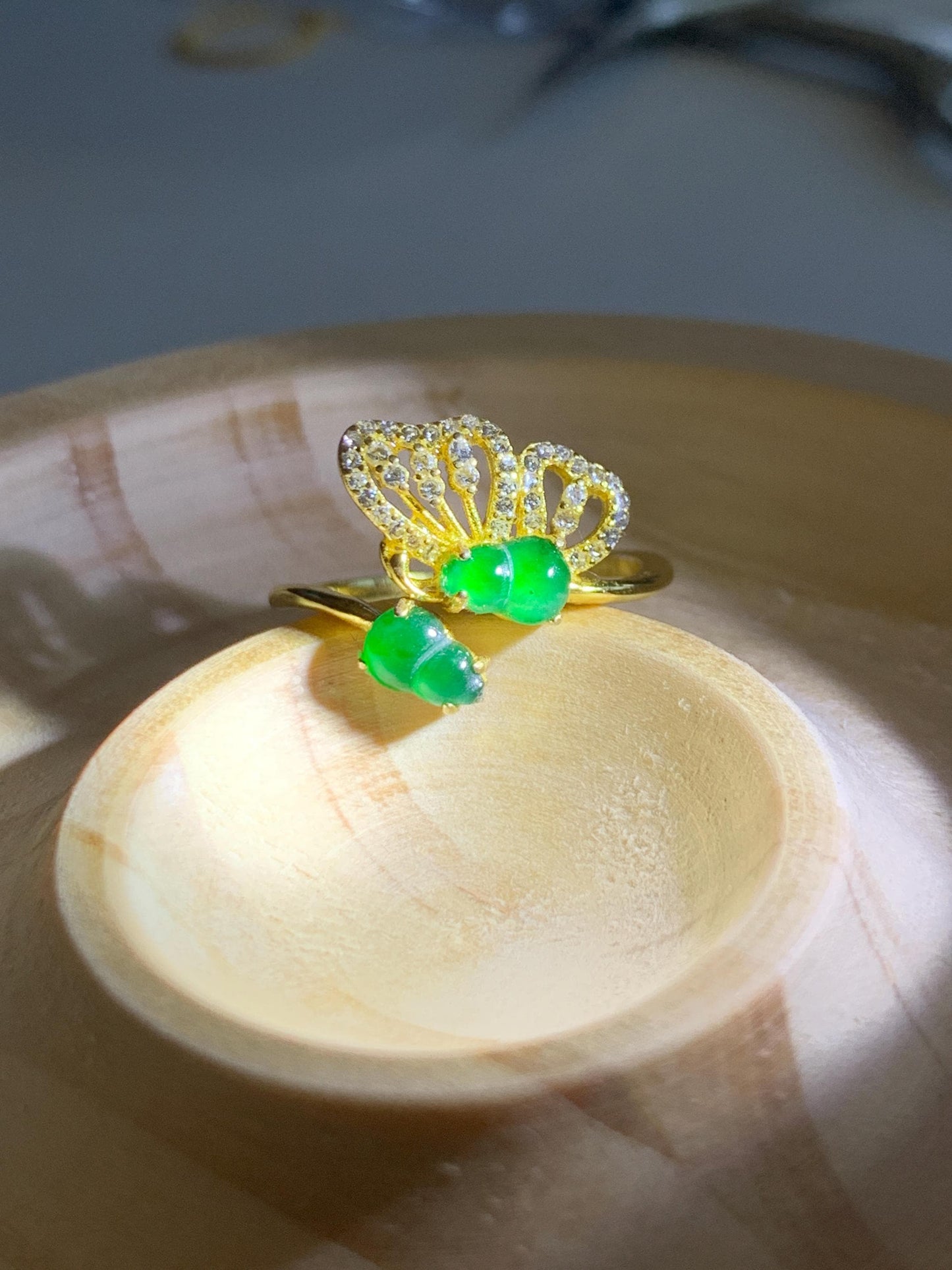 Natural Grade A Guatemalan Icy Vibrant Green Jade Jadeite Gourd Hulu Ring Sterling Silver Size 7 Adjustable AS IS 天然冰危绿翡翠双葫芦戒指 SHL176A