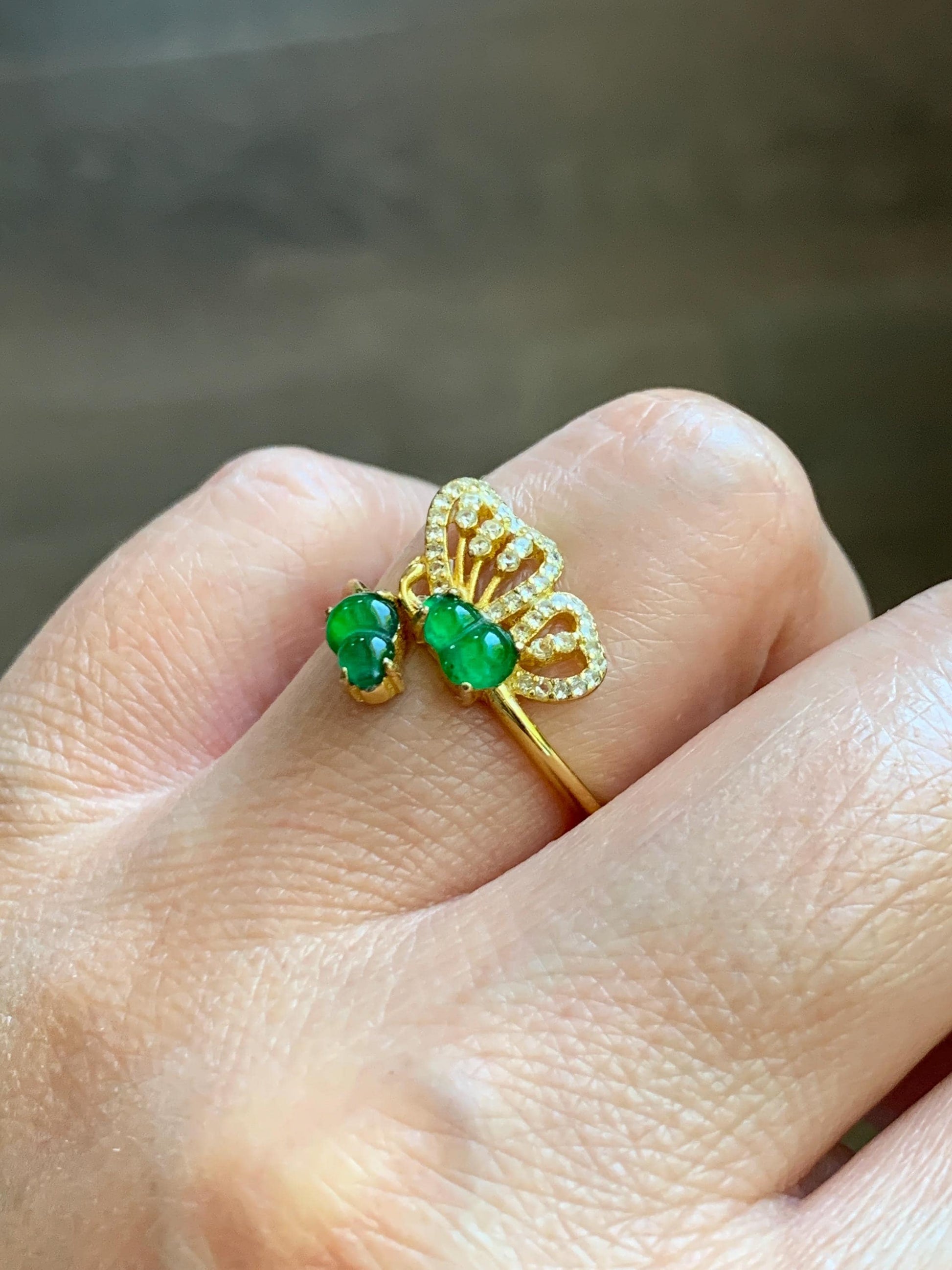 Natural Grade A Guatemalan Icy Vibrant Green Jade Jadeite Gourd Hulu Ring Sterling Silver Size 7 Adjustable AS IS 天然冰危绿翡翠双葫芦戒指 SHL176A