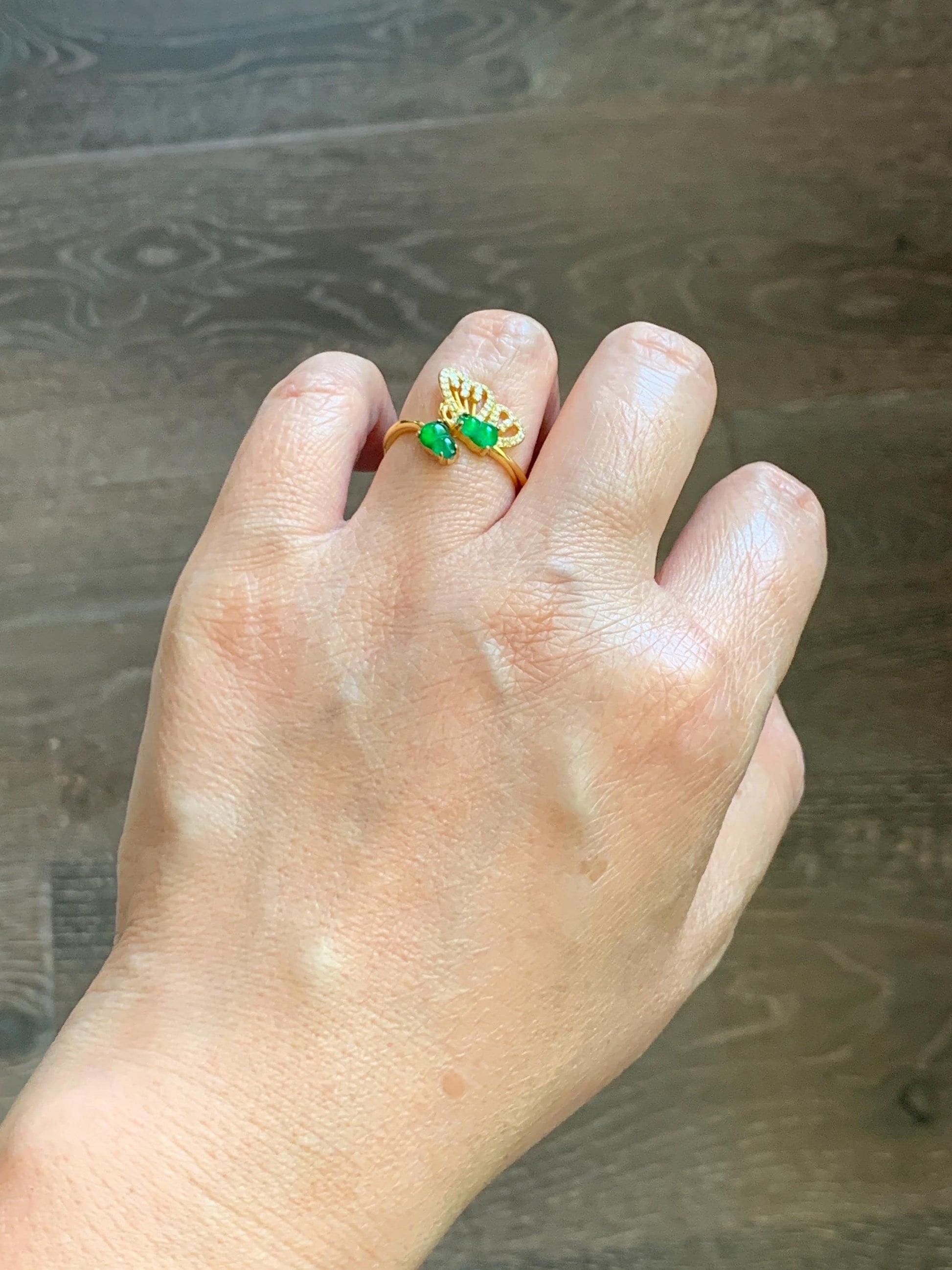 Natural Grade A Guatemalan Icy Vibrant Green Jade Jadeite Gourd Hulu Ring Sterling Silver Size 7 Adjustable AS IS 天然冰危绿翡翠双葫芦戒指 SHL176A
