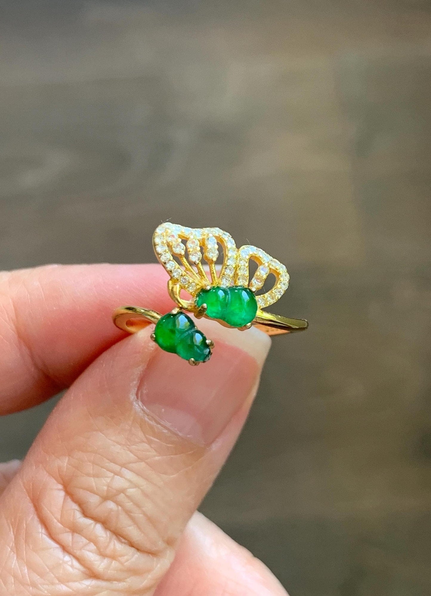 Natural Grade A Guatemalan Icy Vibrant Green Jade Jadeite Gourd Hulu Ring Sterling Silver Size 7 Adjustable AS IS 天然冰危绿翡翠双葫芦戒指 SHL176A