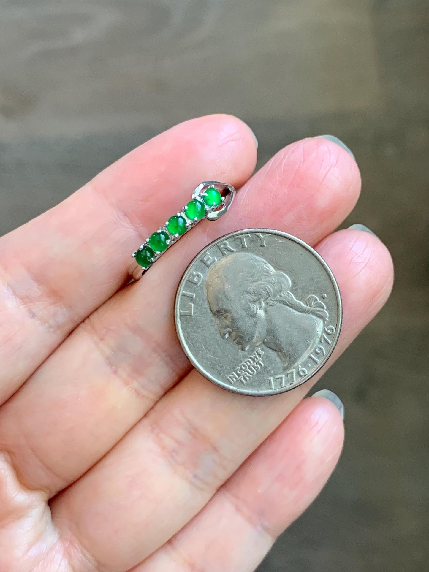 Natural Grade A Guatemalan Icy Translucent Vibrant Green 5-Stone Jade Jadeite Band Ring Sterling Silver Size Adjustable 天然冰危绿翡翠镶嵌排戒 WPJ88
