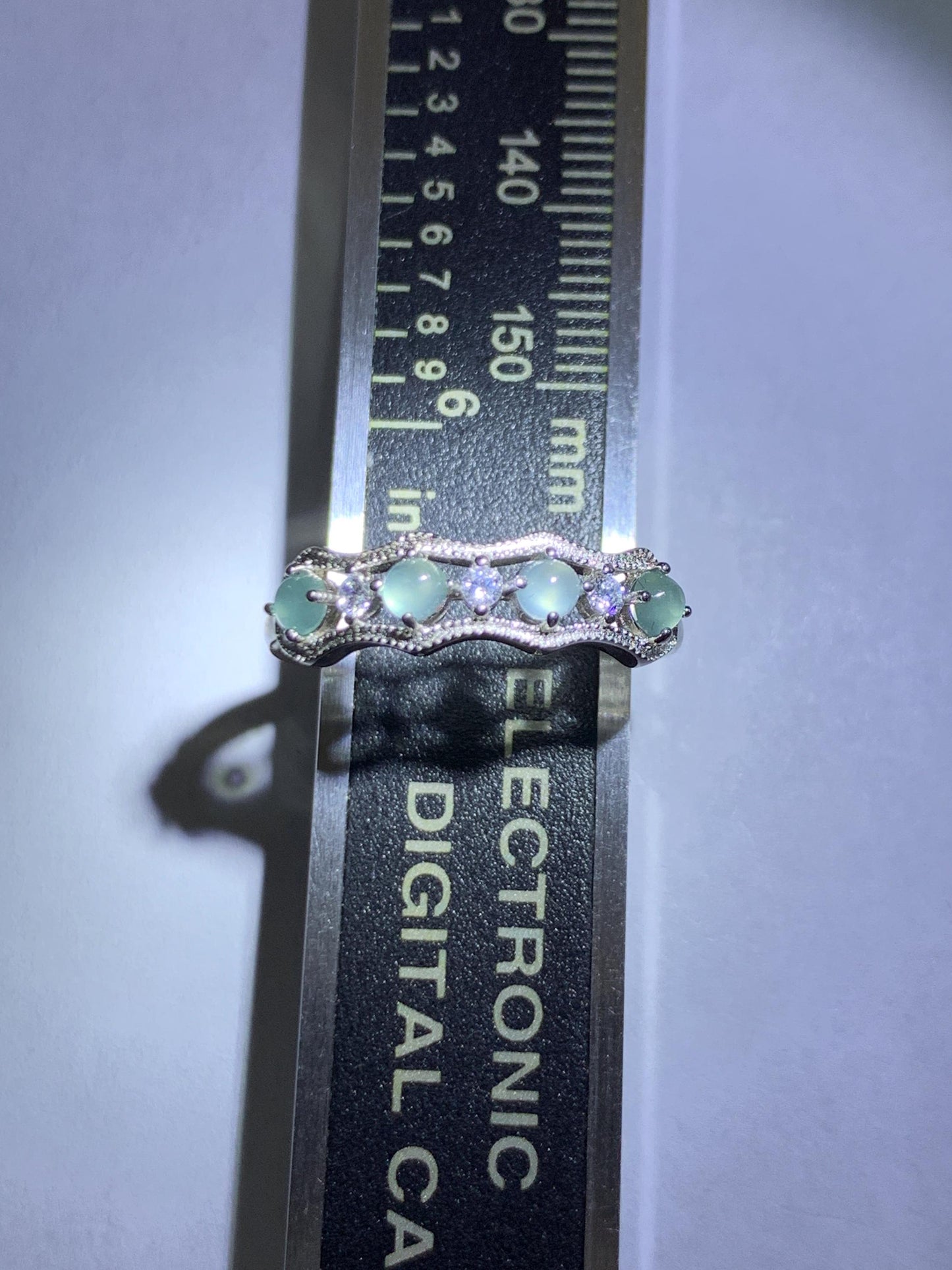 Natural Grade A Guatemalan Icy Highly Translucent Pale Blue Jade Jadeite 4-Stone Band Ring Sterling Silver Size Adjustable 天然冰危淡蓝翡翠排戒 WQLP77