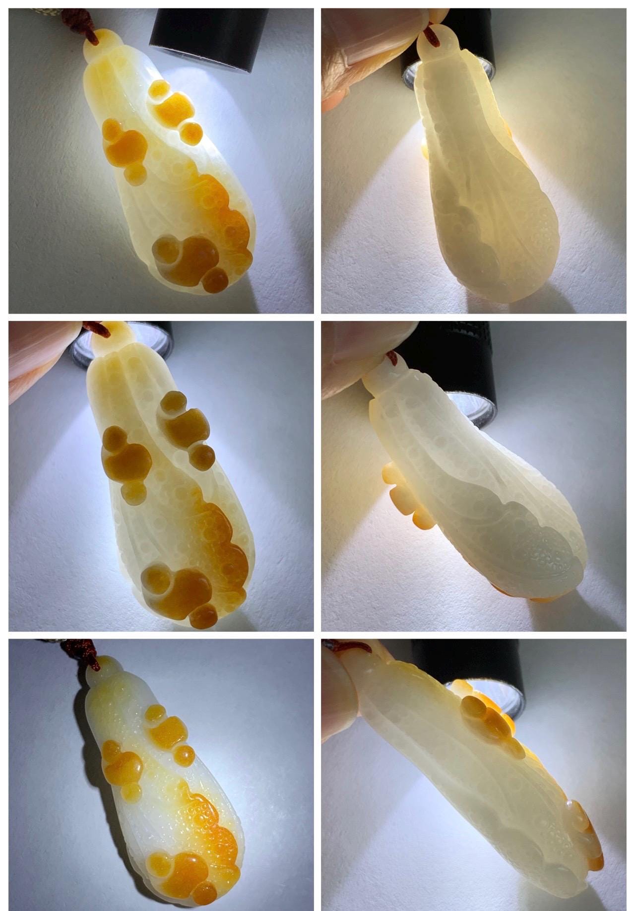 Natural Grade A Icy Translucent White Jadeite w/ Red Marbling Carved Cabbage Pendant Rope Necklace 24” 15g 天然细糯白冰飘红翡翠白菜百财吊坠 MBC320A