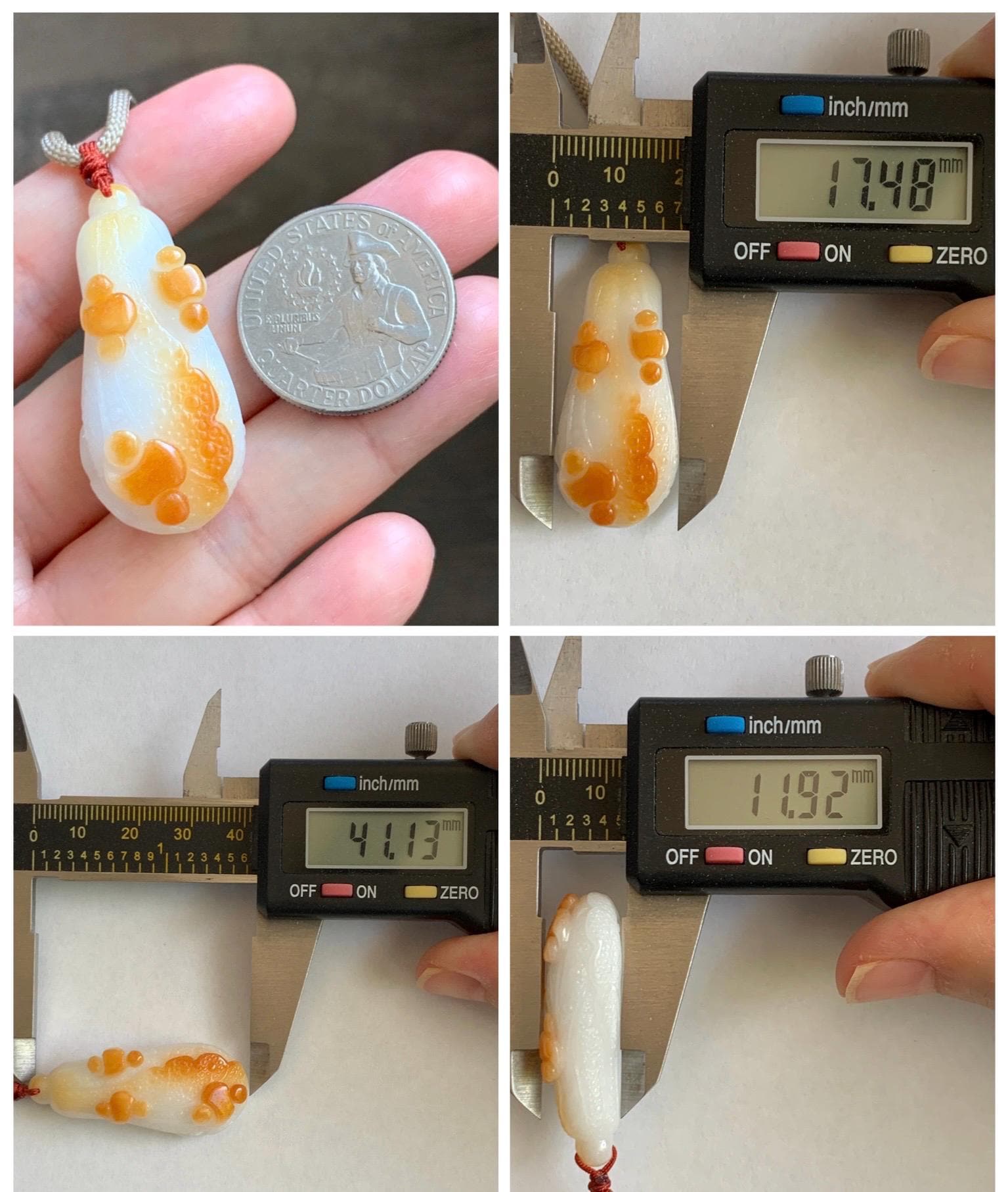 Natural Grade A Icy Translucent White Jadeite w/ Red Marbling Carved Cabbage Pendant Rope Necklace 24” 15g 天然细糯白冰飘红翡翠白菜百财吊坠 MBC320A