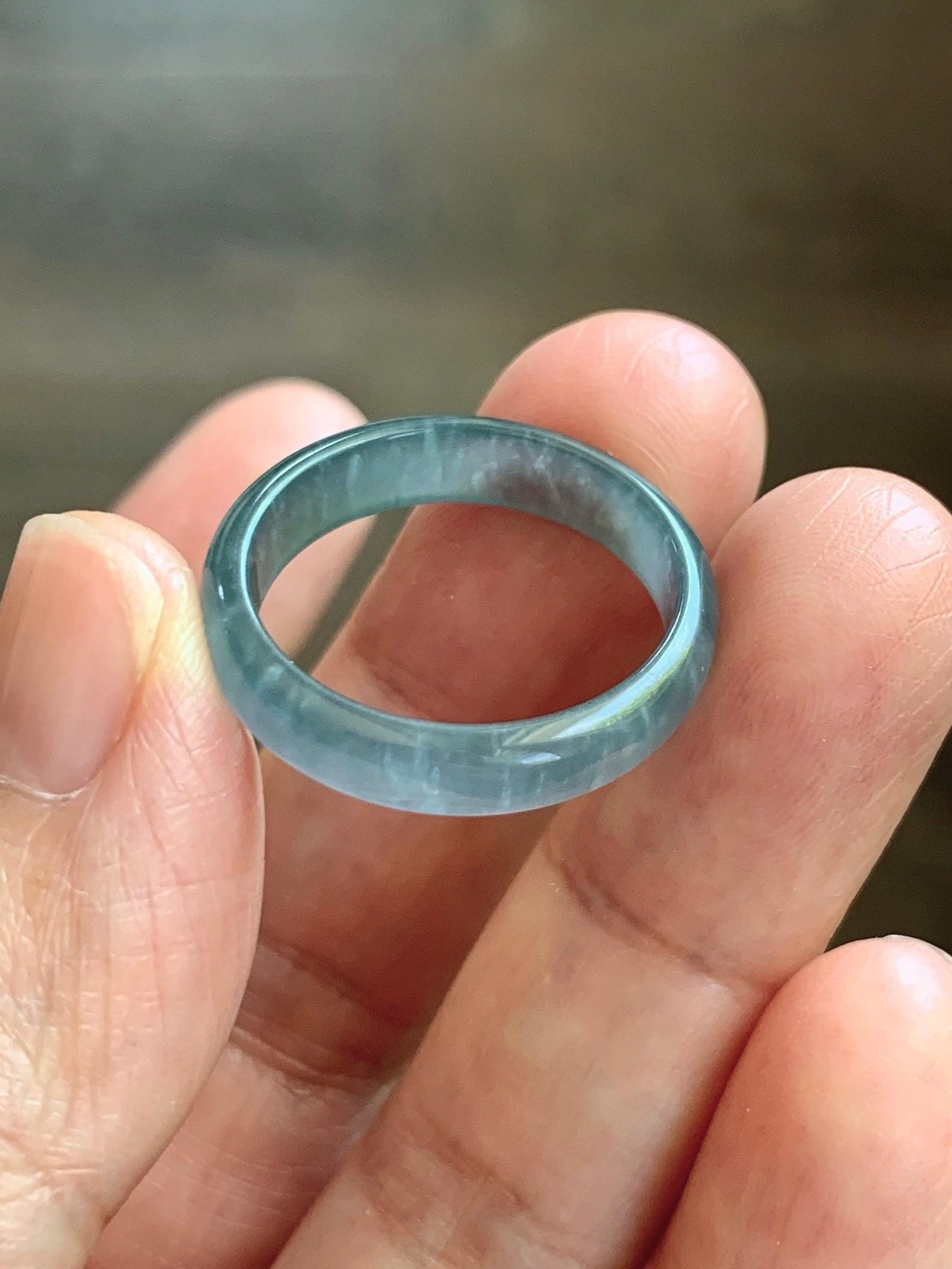 Natural Guatemalan Grade A Icy Translucent Teal Blue Jade Jadeite Band Ring Size 9.25 US 天然冰胶危蓝翡翠戒圈 WLJ560H