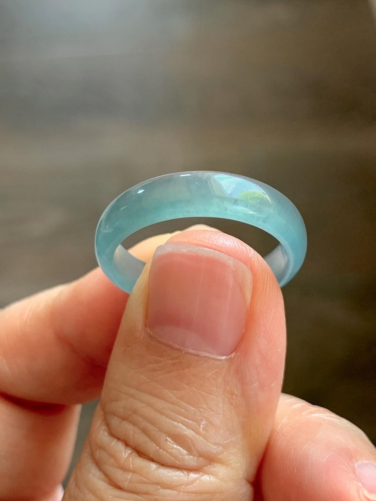 Natural Guatemalan Grade A Icy Translucent Teal Blue Jade Jadeite Band Ring Size 9.25 US 天然冰胶危蓝翡翠戒圈 WLJ560H
