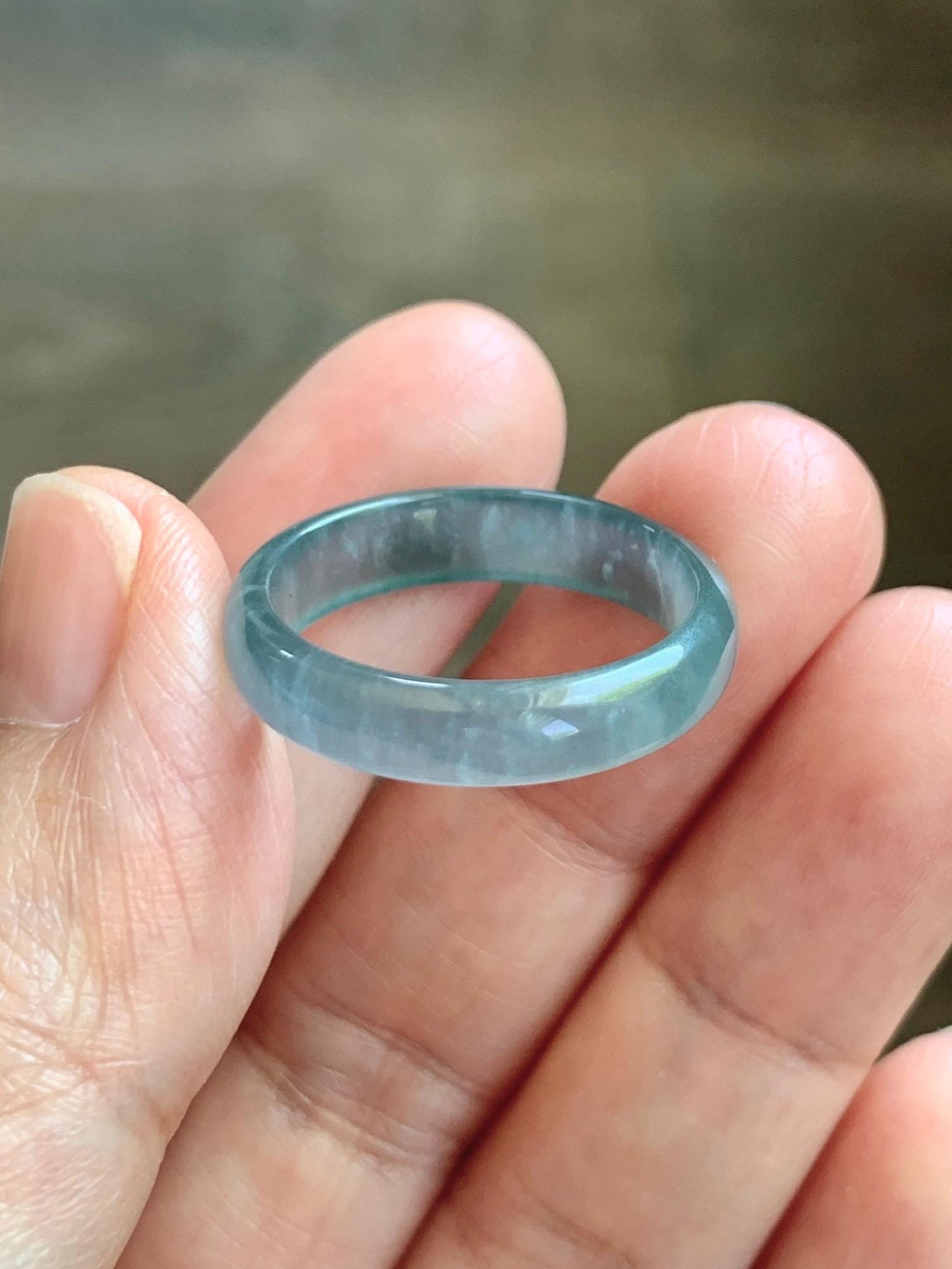 Natural Guatemalan Grade A Icy Translucent Teal Blue Jade Jadeite Band Ring Size 9.25 US 天然冰胶危蓝翡翠戒圈 WLJ560H