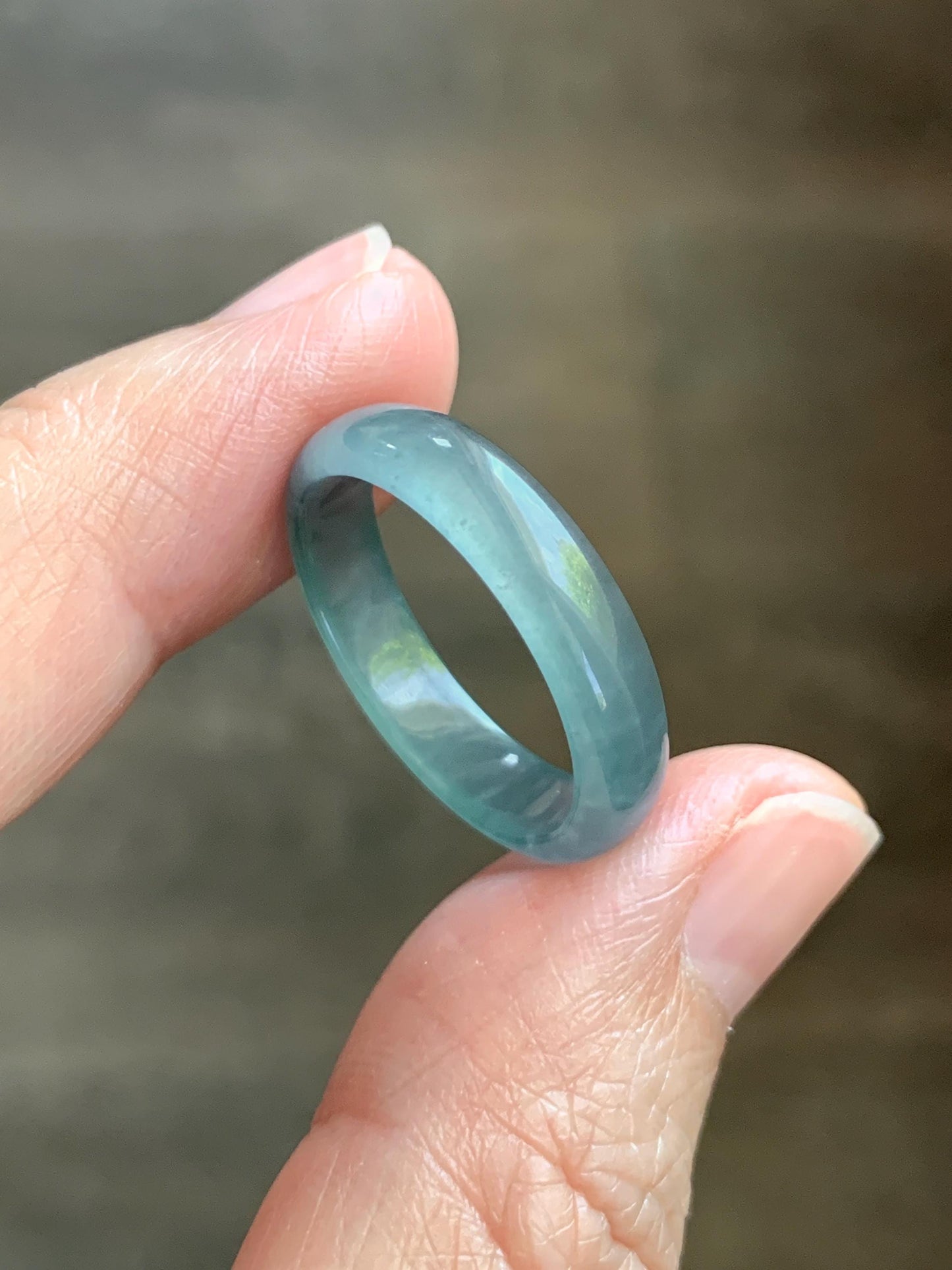 Natural Guatemalan Grade A Icy Translucent Teal Blue Jade Jadeite Band Ring Size 9.25 US 天然冰胶危蓝翡翠戒圈 WLJ560H