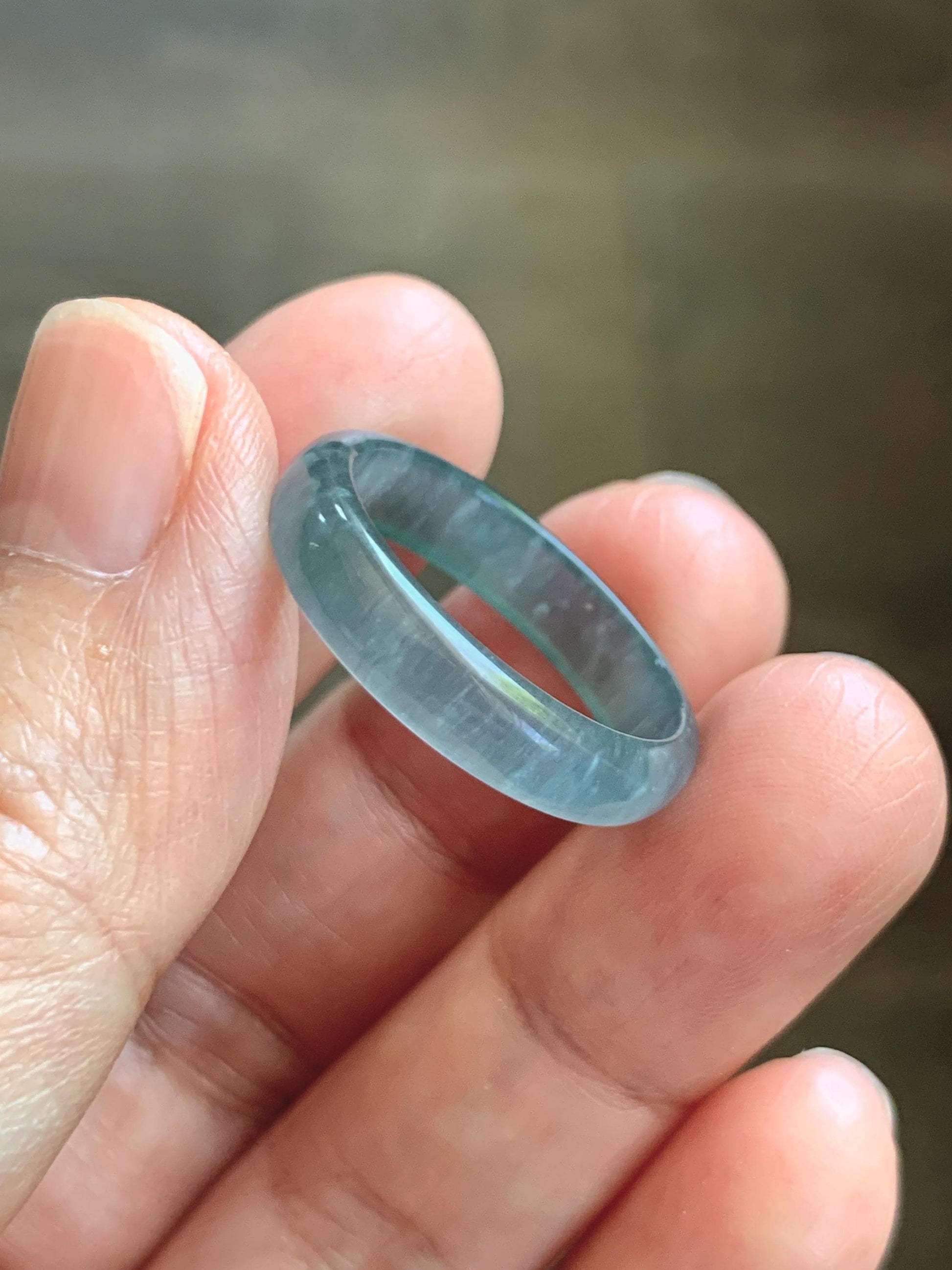 Natural Guatemalan Grade A Icy Translucent Teal Blue Jade Jadeite Band Ring Size 9.25 US 天然冰胶危蓝翡翠戒圈 WLJ560H