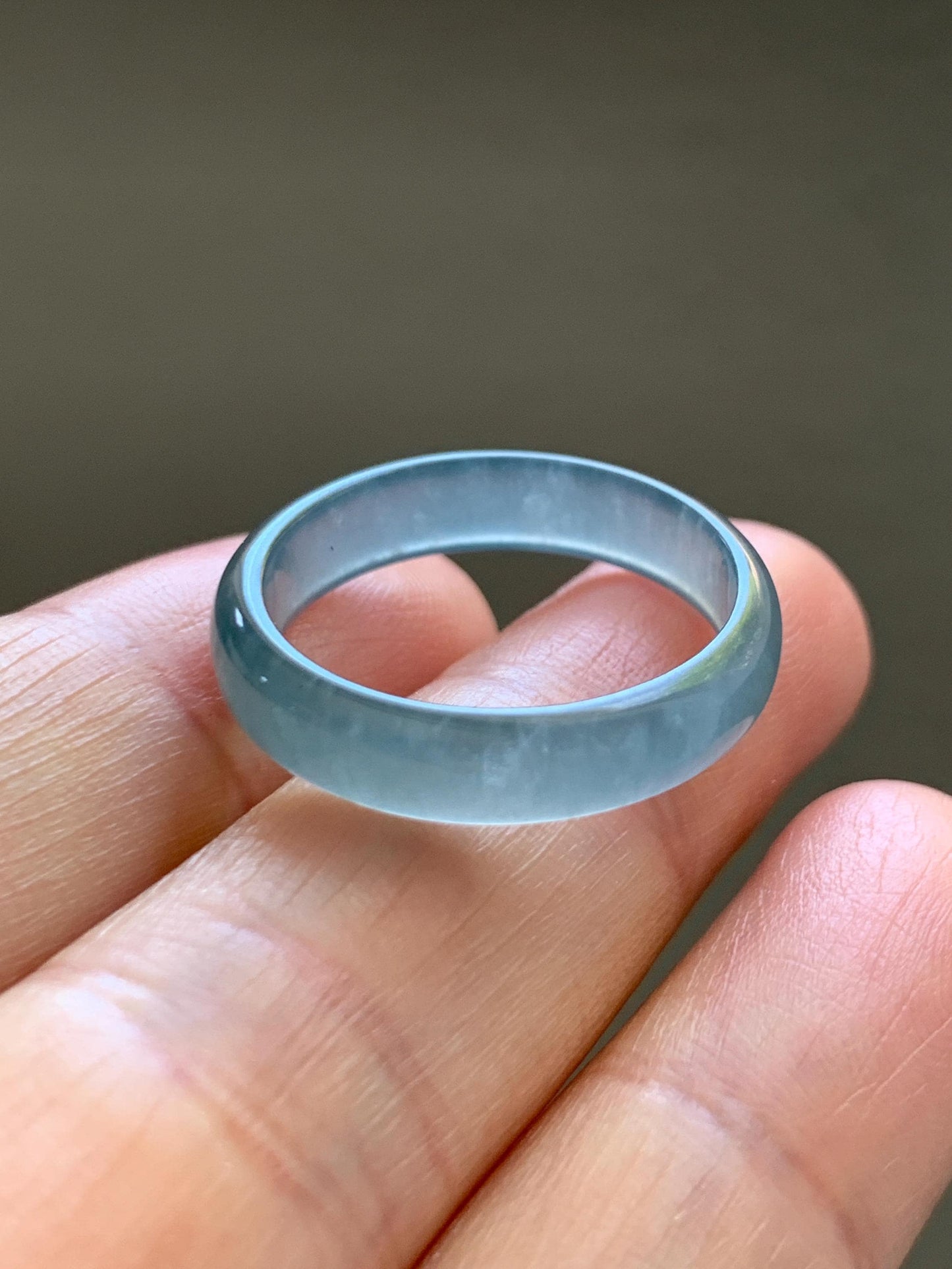 Natural Guatemalan Grade A Icy Translucent Teal Blue Jade Jadeite Band Ring Size 9.25 US 天然冰胶危蓝翡翠戒圈 WLJ560H