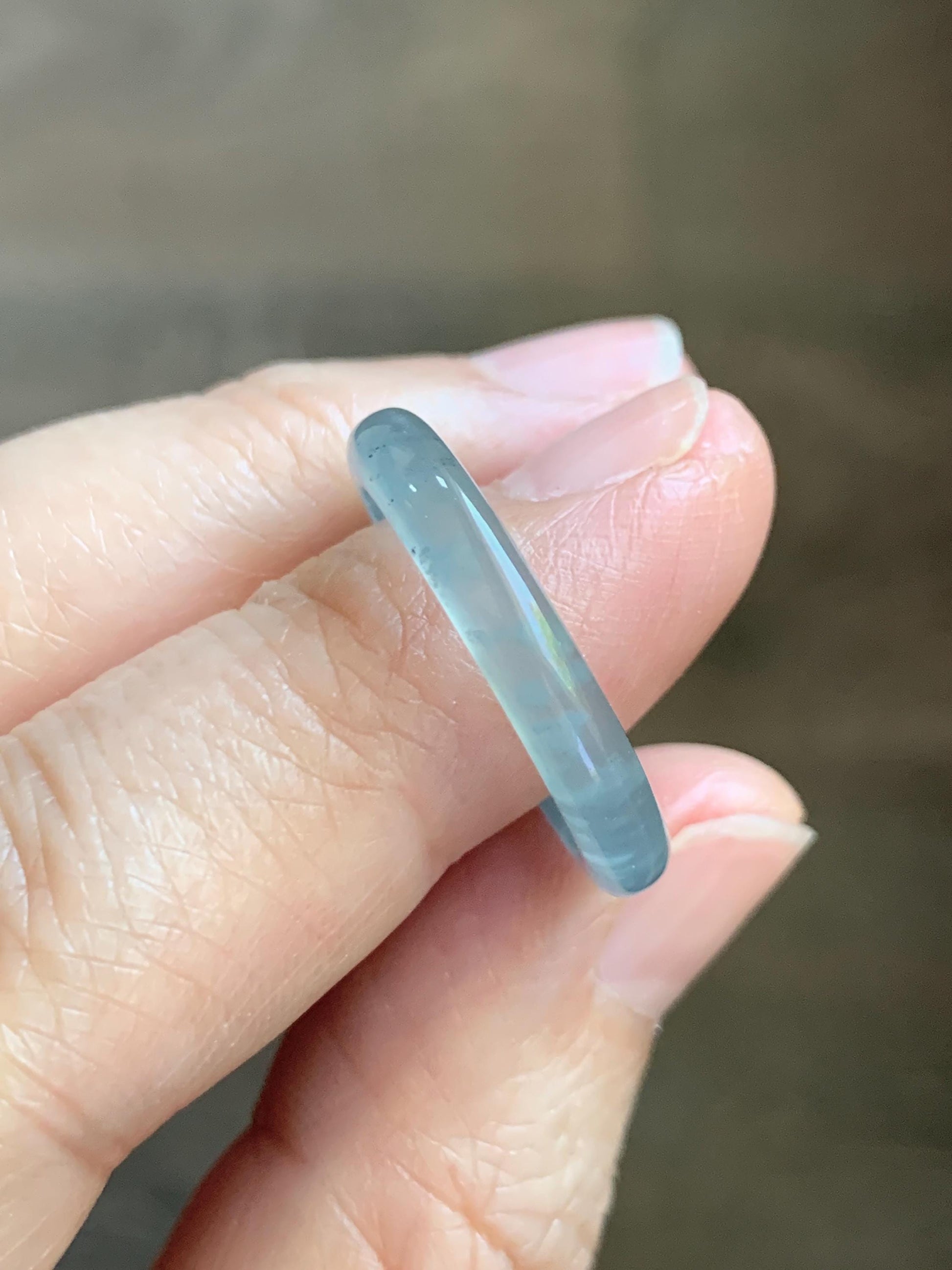 Natural Guatemalan Grade A Icy Translucent Light Teal Blue Jade Jadeite Band Ring Size 8.5 US 天然冰胶危蓝翡翠戒圈 WLJ560G