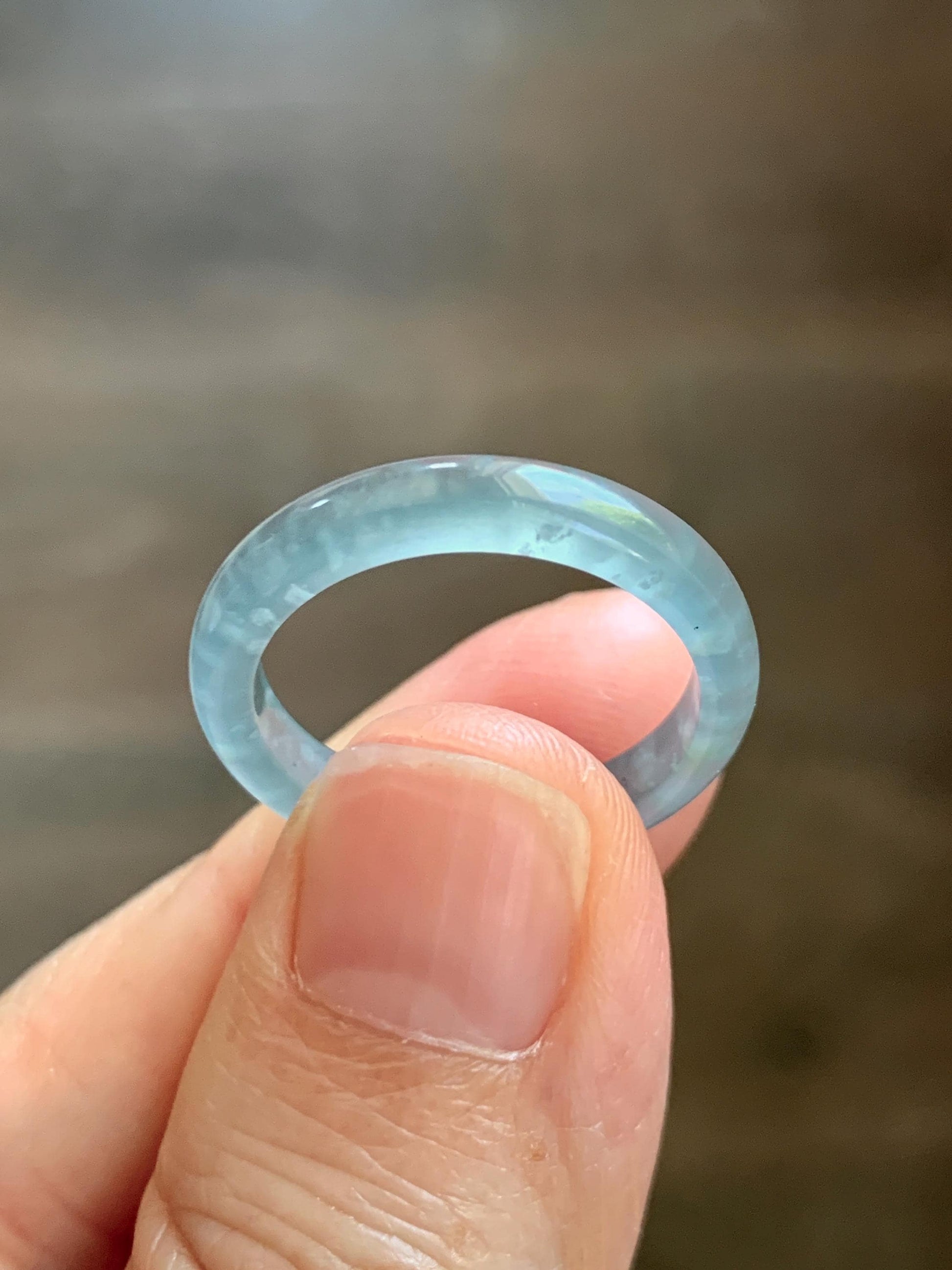 Natural Guatemalan Grade A Icy Translucent Light Teal Blue Jade Jadeite Band Ring Size 8.5 US 天然冰胶危蓝翡翠戒圈 WLJ560G
