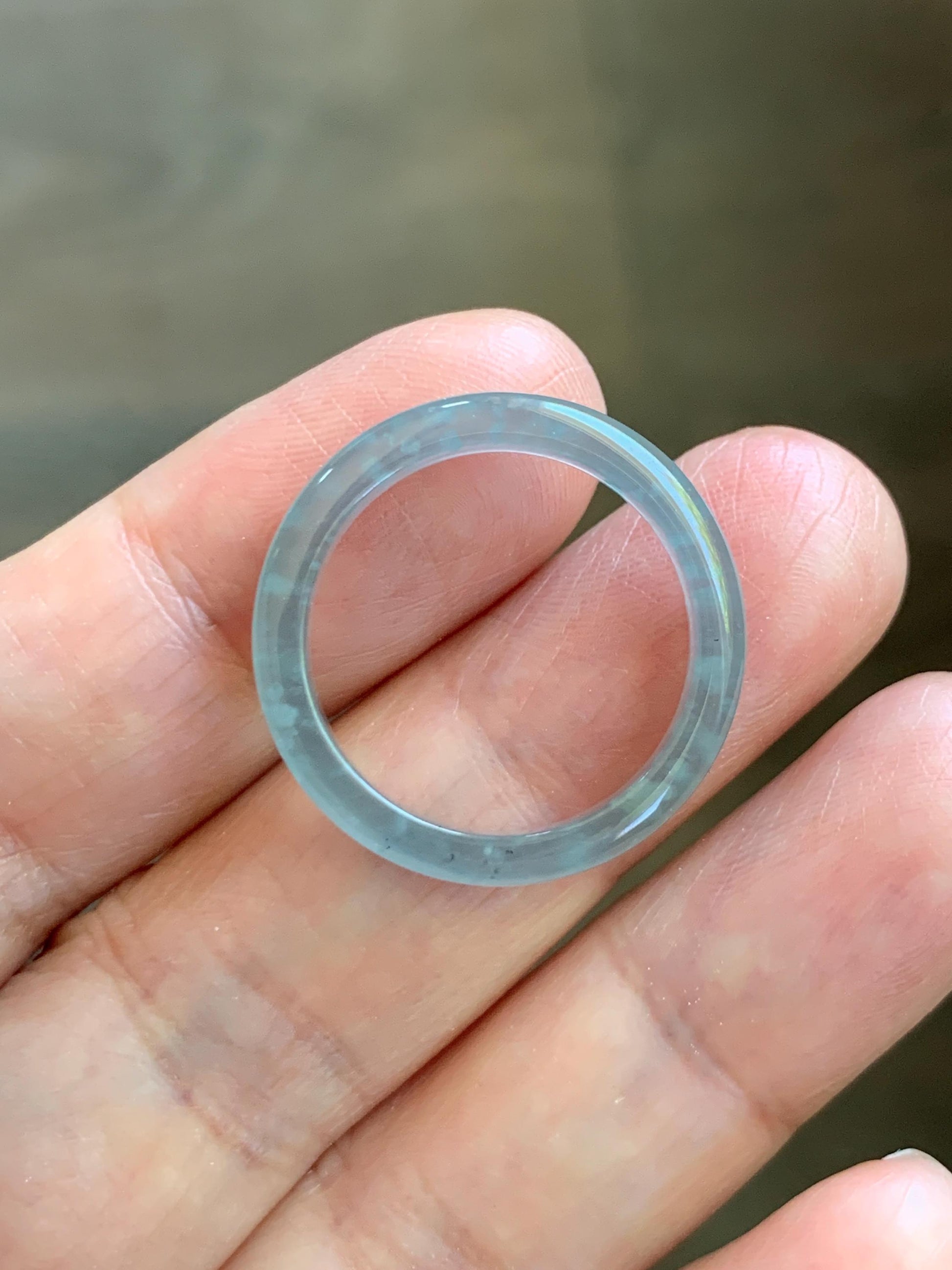 Natural Guatemalan Grade A Icy Translucent Light Teal Blue Jade Jadeite Band Ring Size 8.5 US 天然冰胶危蓝翡翠戒圈 WLJ560G