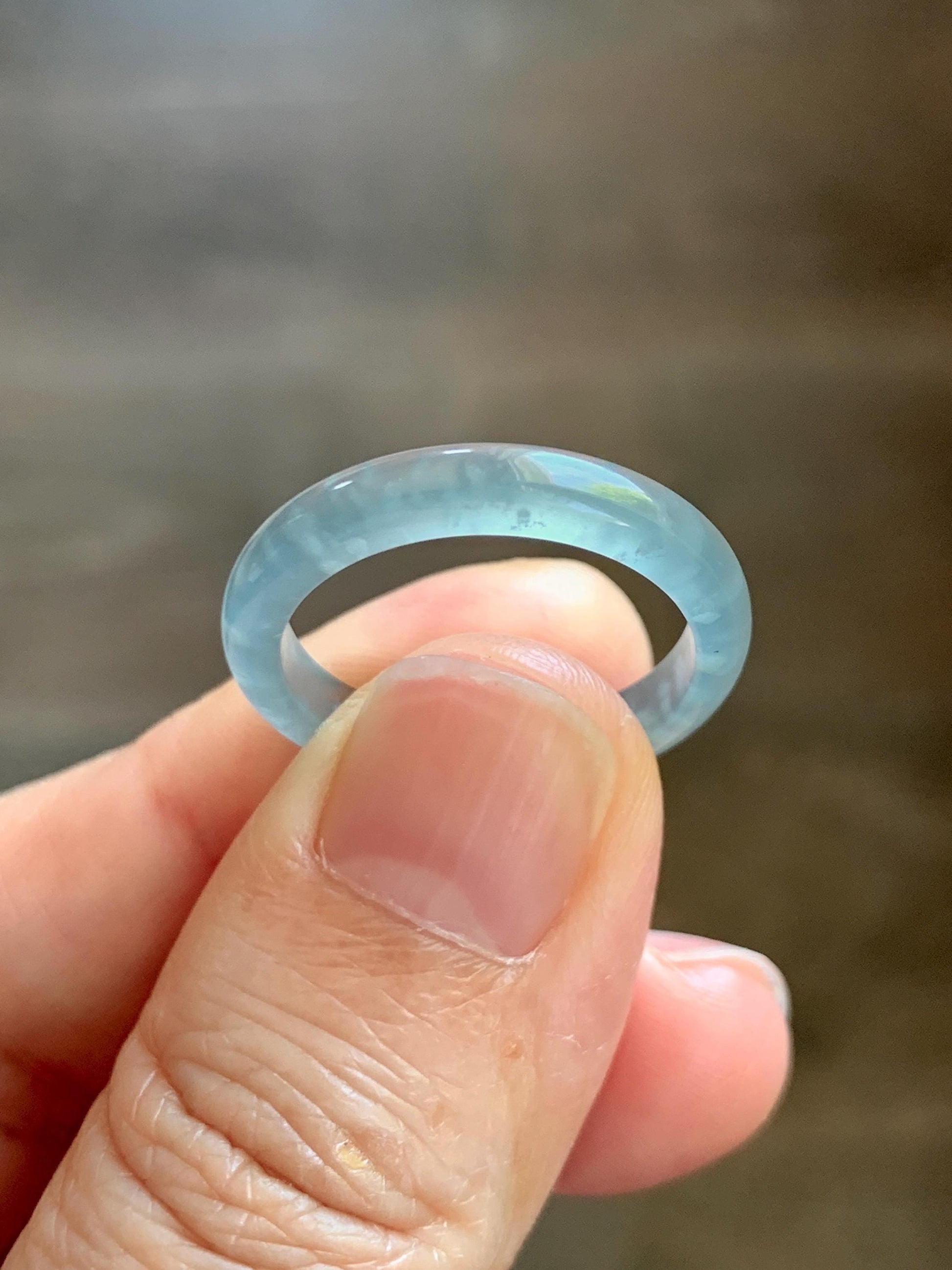 Natural Guatemalan Grade A Icy Translucent Light Teal Blue Jade Jadeite Band Ring Size 8.5 US 天然冰胶危蓝翡翠戒圈 WLJ560G