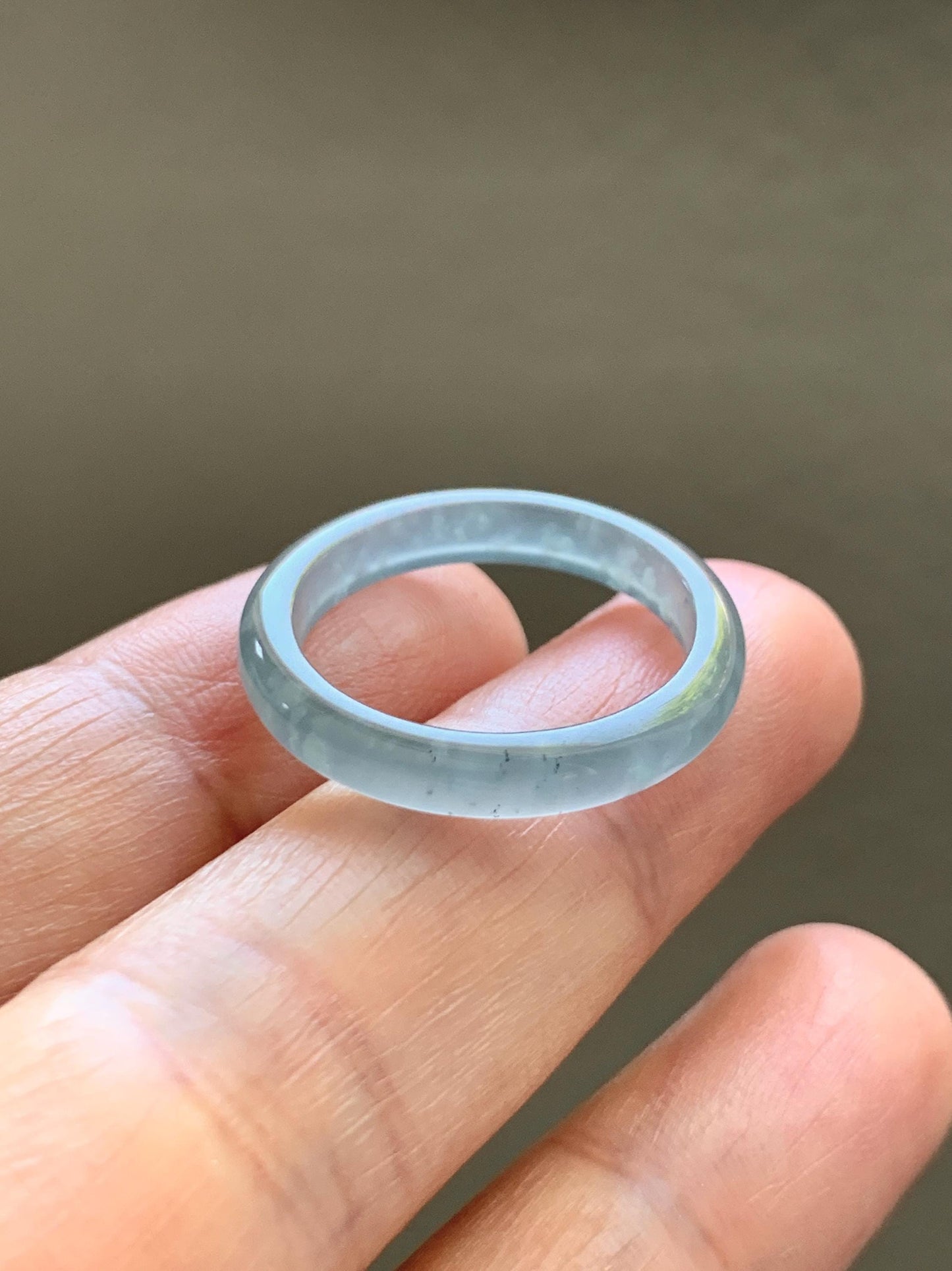 Natural Guatemalan Grade A Icy Translucent Light Teal Blue Jade Jadeite Band Ring Size 8.5 US 天然冰胶危蓝翡翠戒圈 WLJ560G
