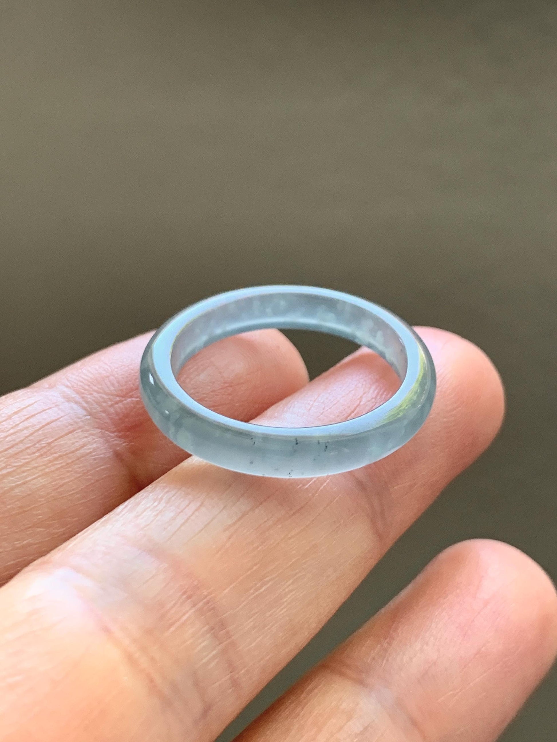 Natural Guatemalan Grade A Icy Translucent Light Teal Blue Jade Jadeite Band Ring Size 8.5 US 天然冰胶危蓝翡翠戒圈 WLJ560G