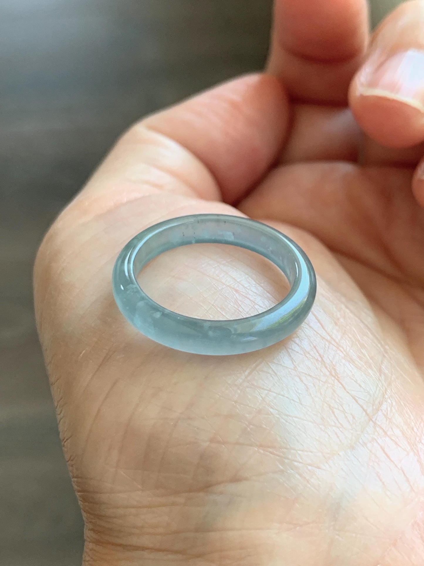 Natural Guatemalan Grade A Icy Translucent Light Teal Blue Jade Jadeite Band Ring Size 8.5 US 天然冰胶危蓝翡翠戒圈 WLJ560G