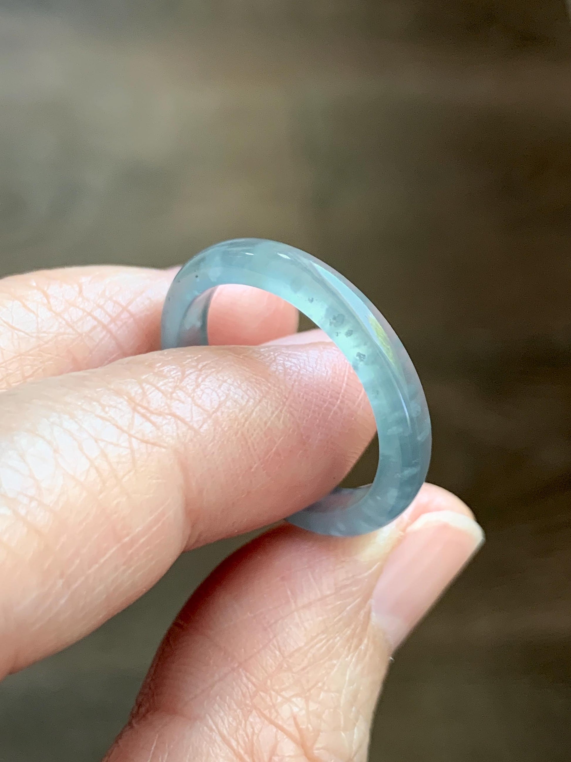Natural Guatemalan Grade A Icy Translucent Light Teal Blue Jade Jadeite Band Ring Size 8.5 US 天然冰胶危蓝翡翠戒圈 WLJ560G