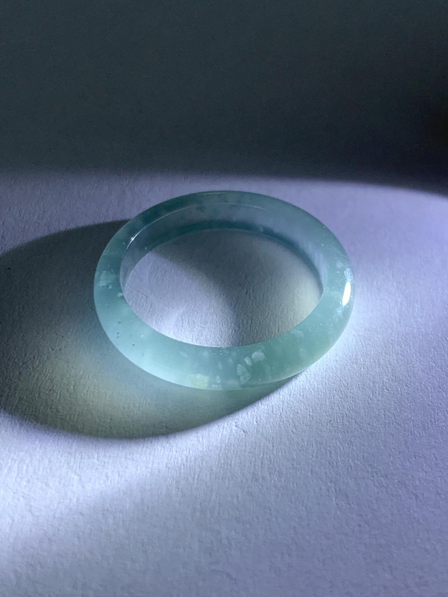 Natural Guatemalan Grade A Icy Translucent Light Teal Blue Jade Jadeite Band Ring Size 8.5 US 天然冰胶危蓝翡翠戒圈 WLJ560G