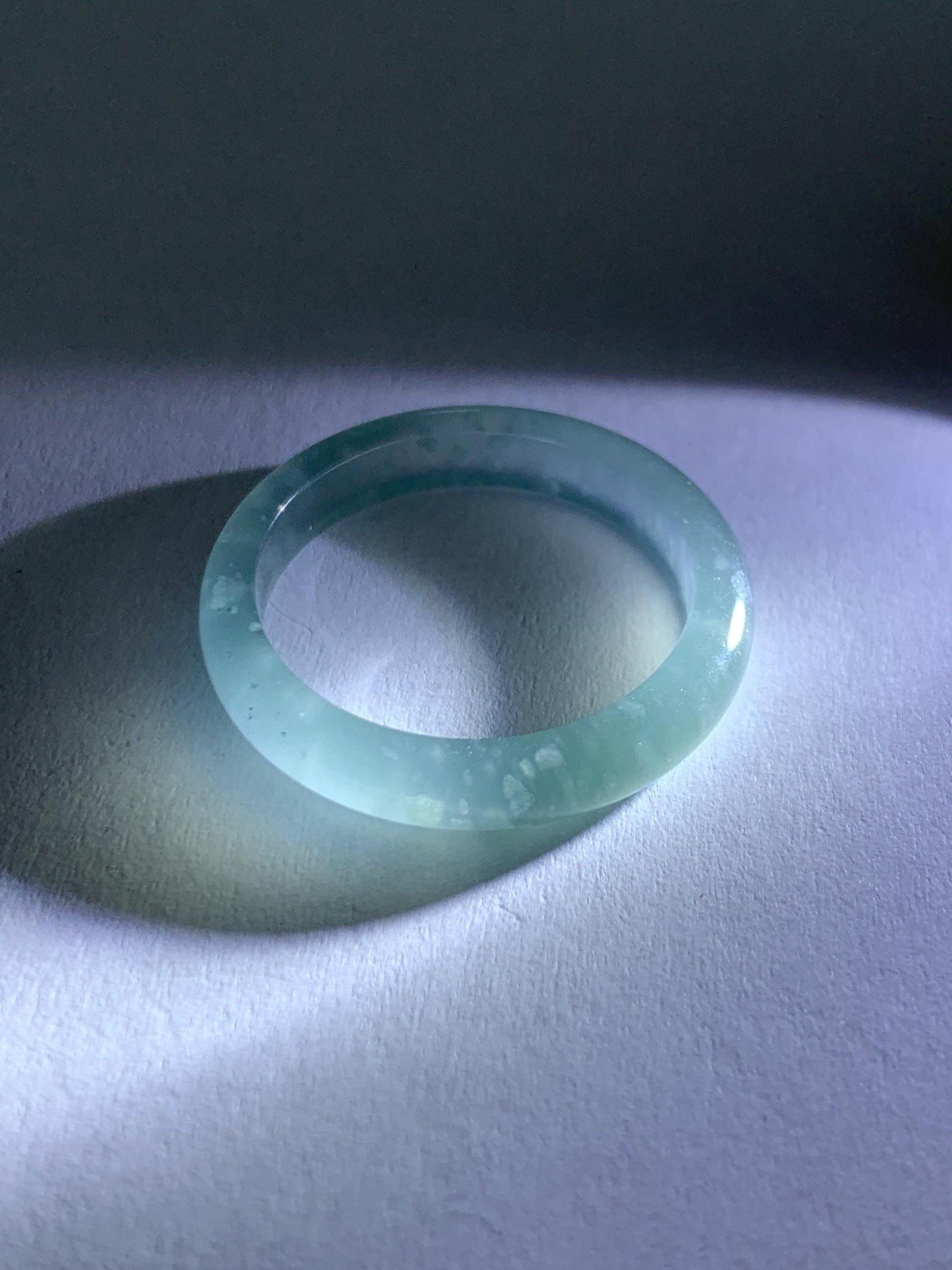 Natural Guatemalan Grade A Icy Translucent Light Teal Blue Jade Jadeite Band Ring Size 8.5 US 天然冰胶危蓝翡翠戒圈 WLJ560G