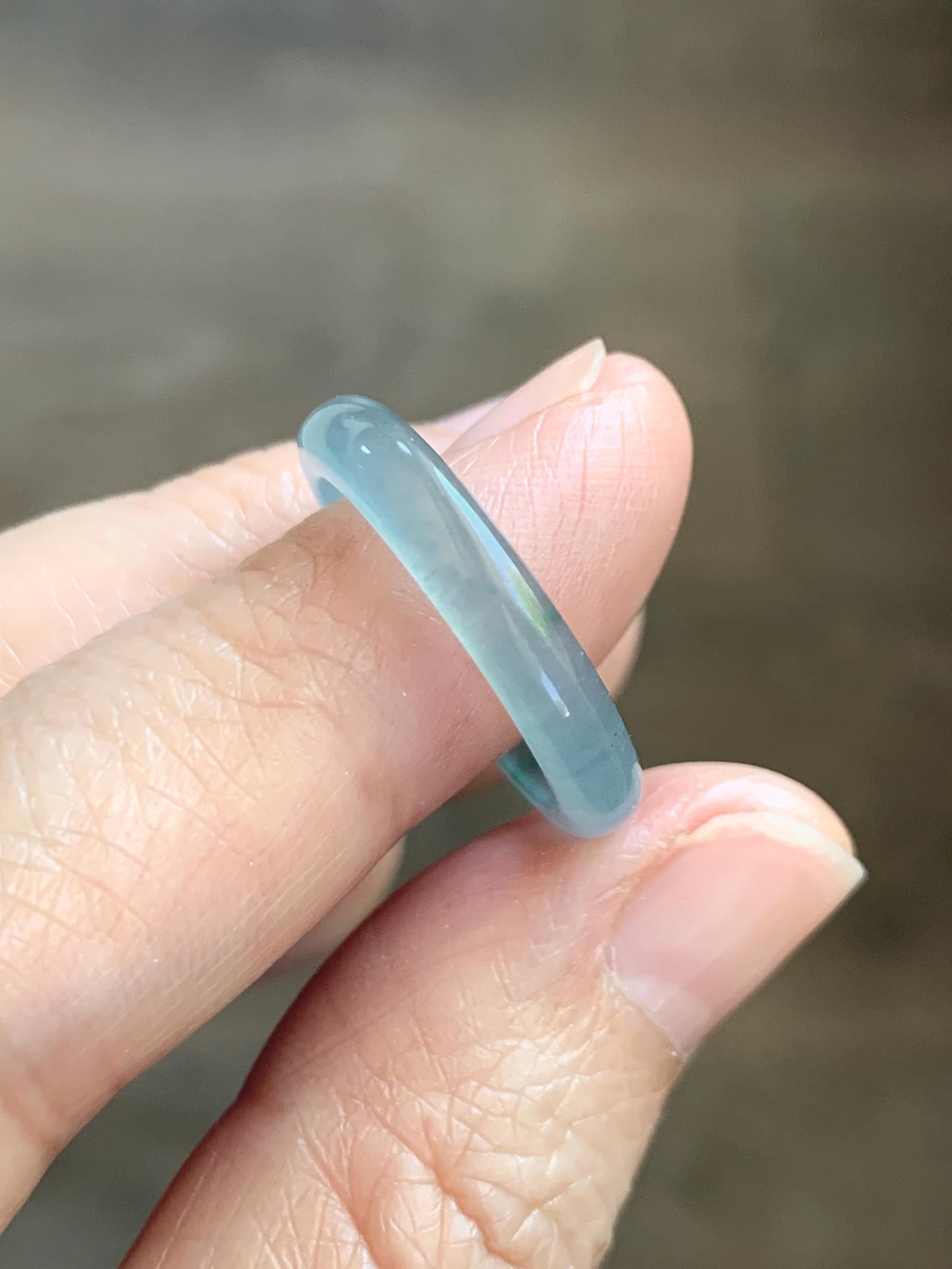 Natural Guatemalan Grade A Icy Translucent Light Teal Blue Green Marbled Jade Jadeite Band Ring Size 7.25 US 天然冰胶危蓝飘绿花翡翠戒圈 WLJ560F