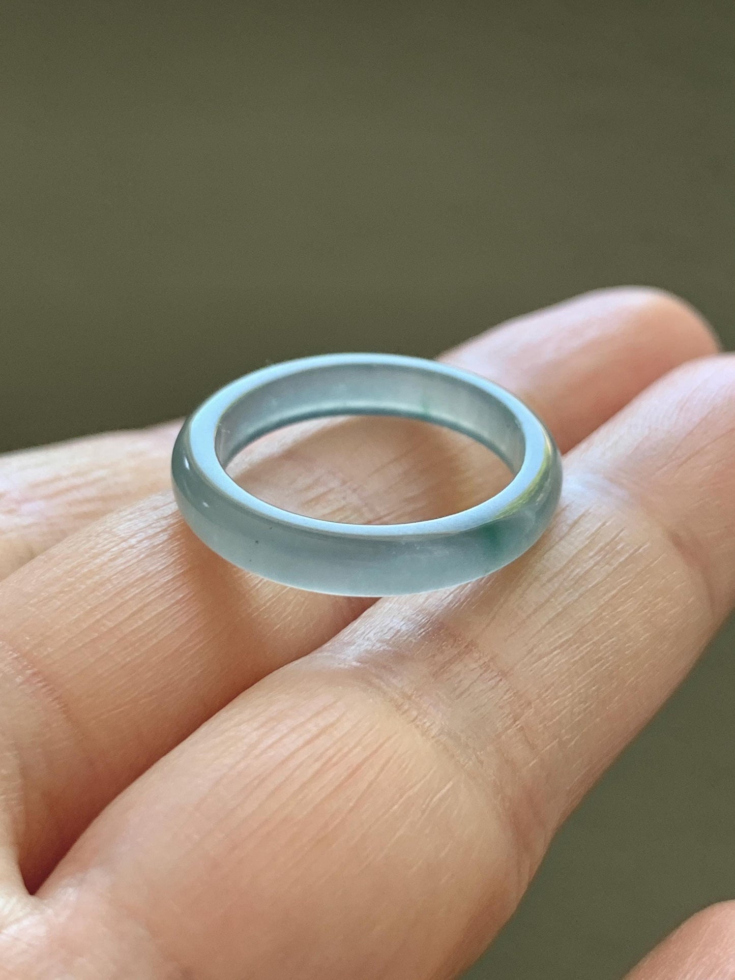 Natural Guatemalan Grade A Icy Translucent Light Teal Blue Green Marbled Jade Jadeite Band Ring Size 7.25 US 天然冰胶危蓝飘绿花翡翠戒圈 WLJ560F