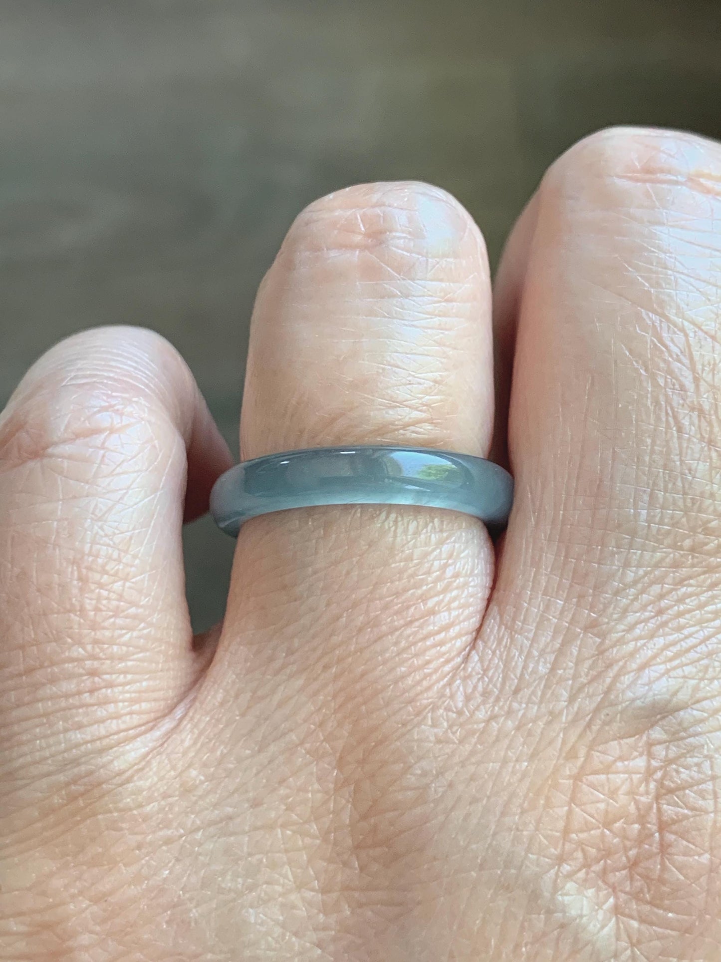 Natural Guatemalan Grade A Icy Translucent Light Teal Blue Green Marbled Jade Jadeite Band Ring Size 7.25 US 天然冰胶危蓝飘绿花翡翠戒圈 WLJ560F