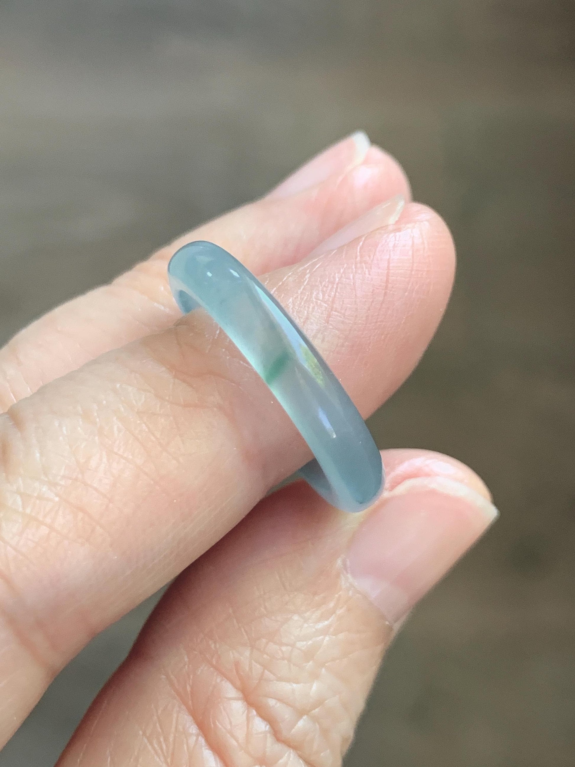 Natural Guatemalan Grade A Icy Translucent Light Teal Blue Green Marbled Jade Jadeite Band Ring Size 7.25 US 天然冰胶危蓝飘绿花翡翠戒圈 WLJ560F