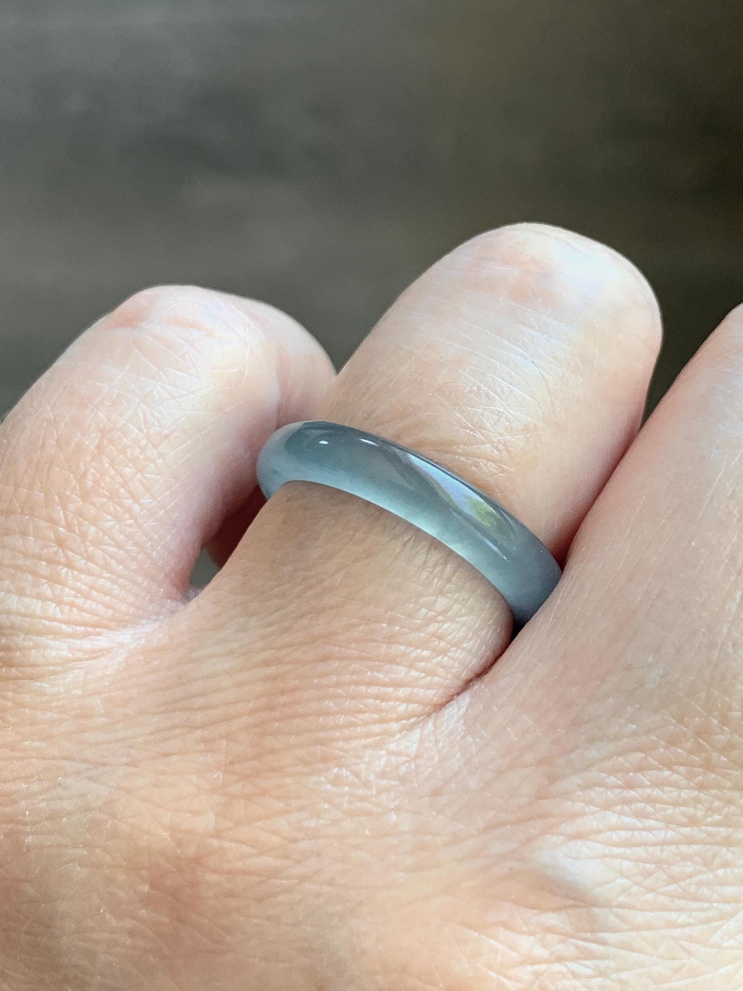 Natural Guatemalan Grade A Icy Translucent Light Teal Blue Green Marbled Jade Jadeite Band Ring Size 7.25 US 天然冰胶危蓝飘绿花翡翠戒圈 WLJ560F