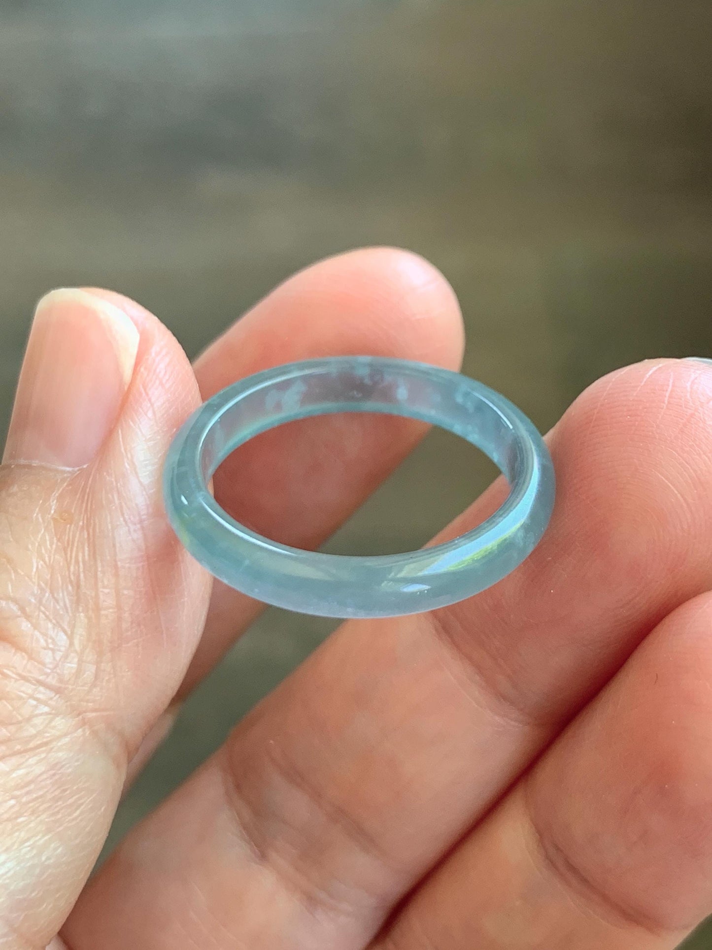Natural Guatemalan Grade A Icy Highly Translucent Light Teal Blue Jade Jadeite Band Ring Size 9.25 US 天然冰胶危蓝翡翠戒圈 WLJ560E