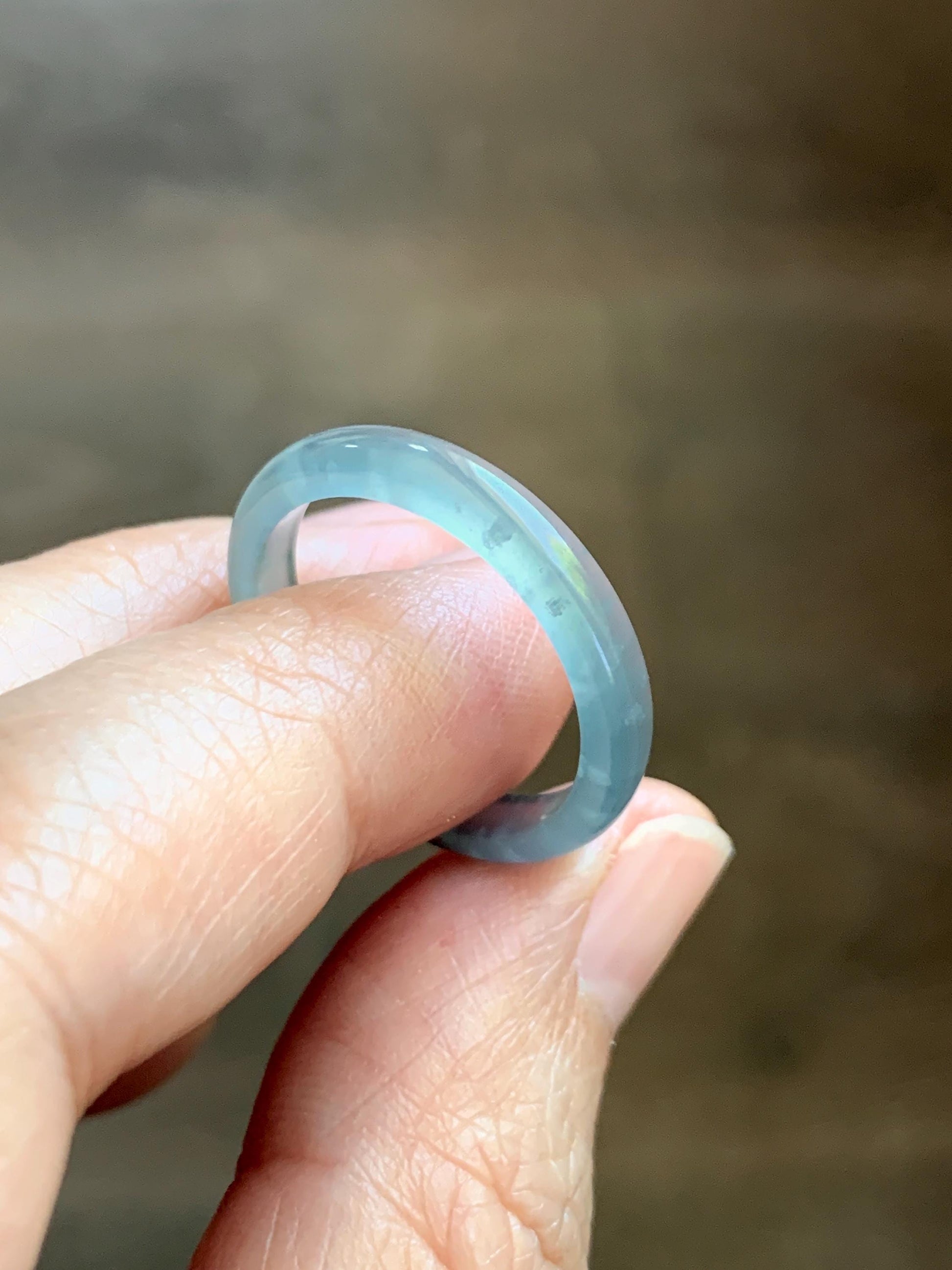 Natural Guatemalan Grade A Icy Highly Translucent Light Teal Blue Jade Jadeite Band Ring Size 9.25 US 天然冰胶危蓝翡翠戒圈 WLJ560E