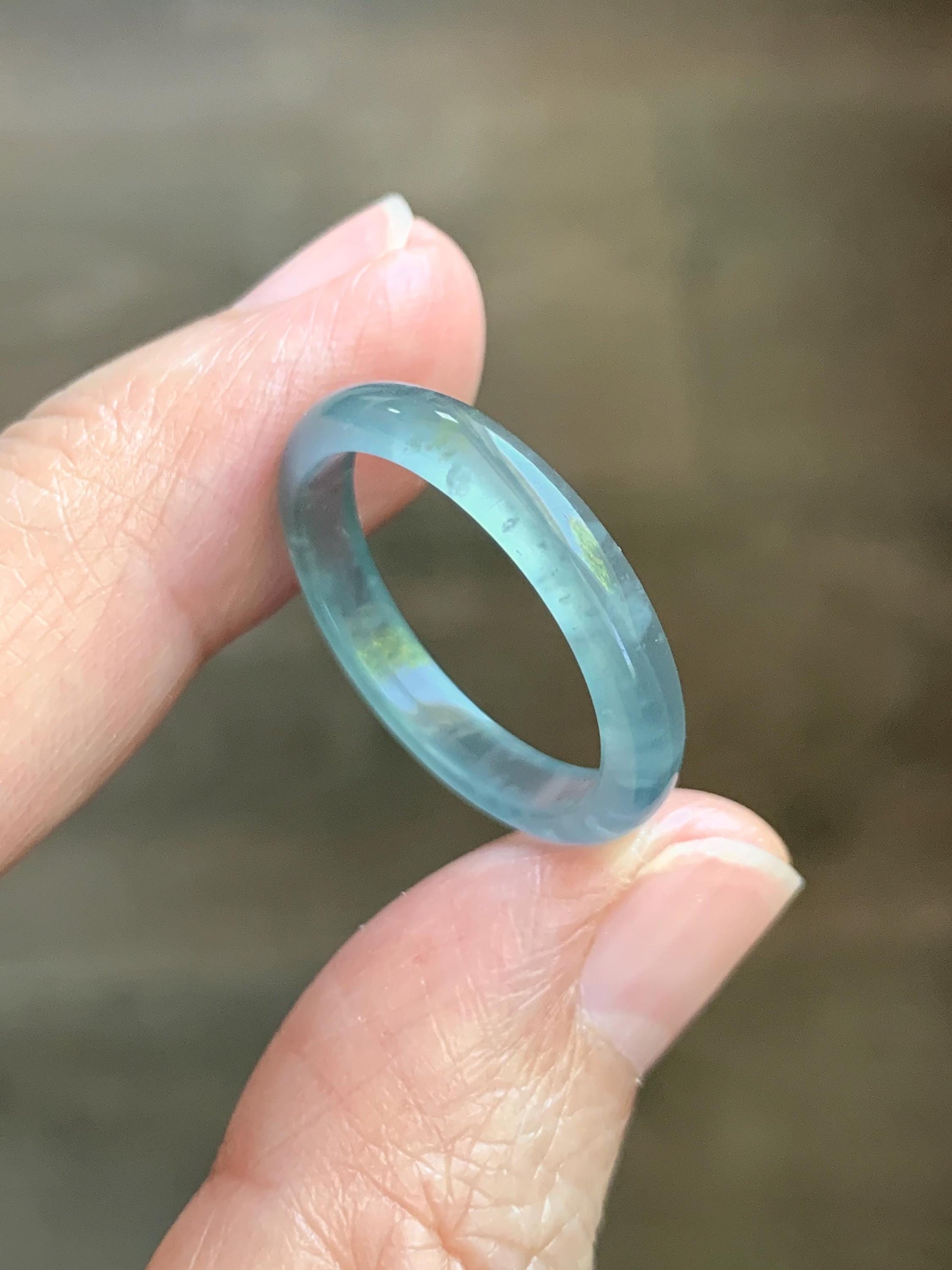 Natural Guatemalan Grade A Icy Highly Translucent Light Teal Blue Jade Jadeite Band Ring Size 9.25 US 天然冰胶危蓝翡翠戒圈 WLJ560E