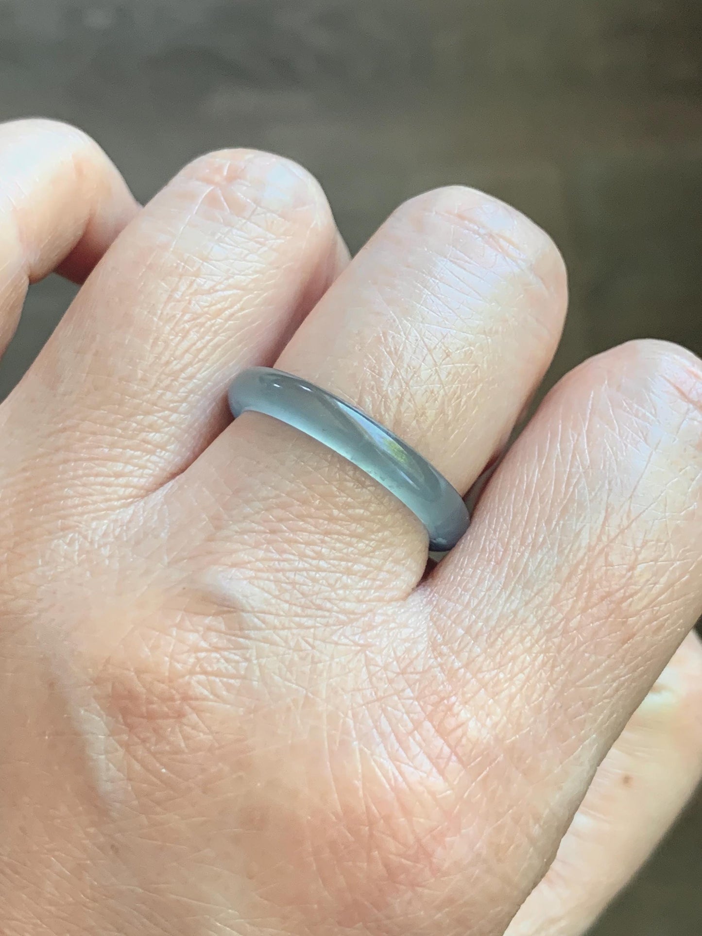 Natural Guatemalan Grade A Icy Highly Translucent Light Teal Blue Jade Jadeite Band Ring Size 9.25 US 天然冰胶危蓝翡翠戒圈 WLJ560E