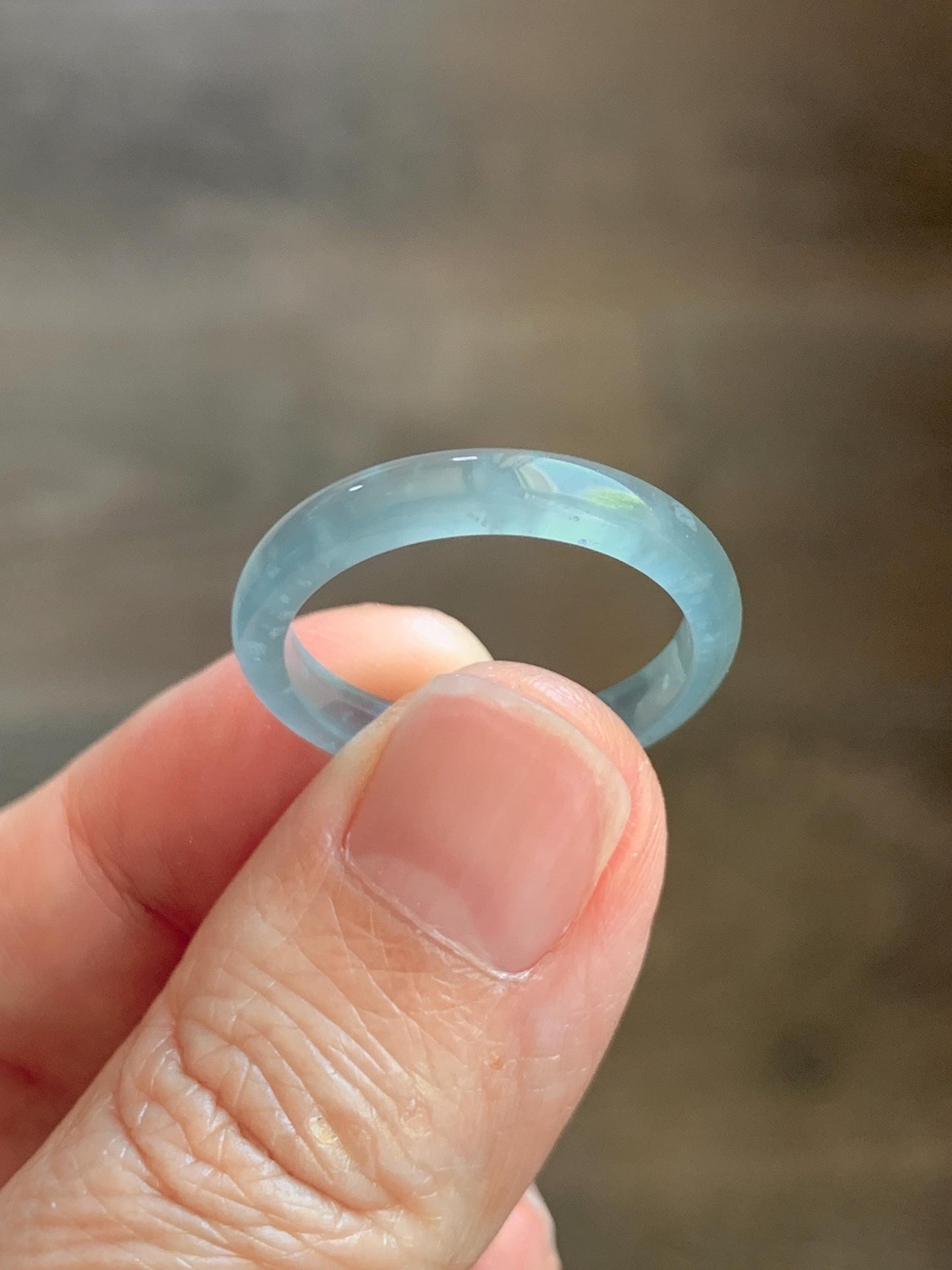 Natural Guatemalan Grade A Icy Highly Translucent Light Teal Blue Jade Jadeite Band Ring Size 9.25 US 天然冰胶危蓝翡翠戒圈 WLJ560E