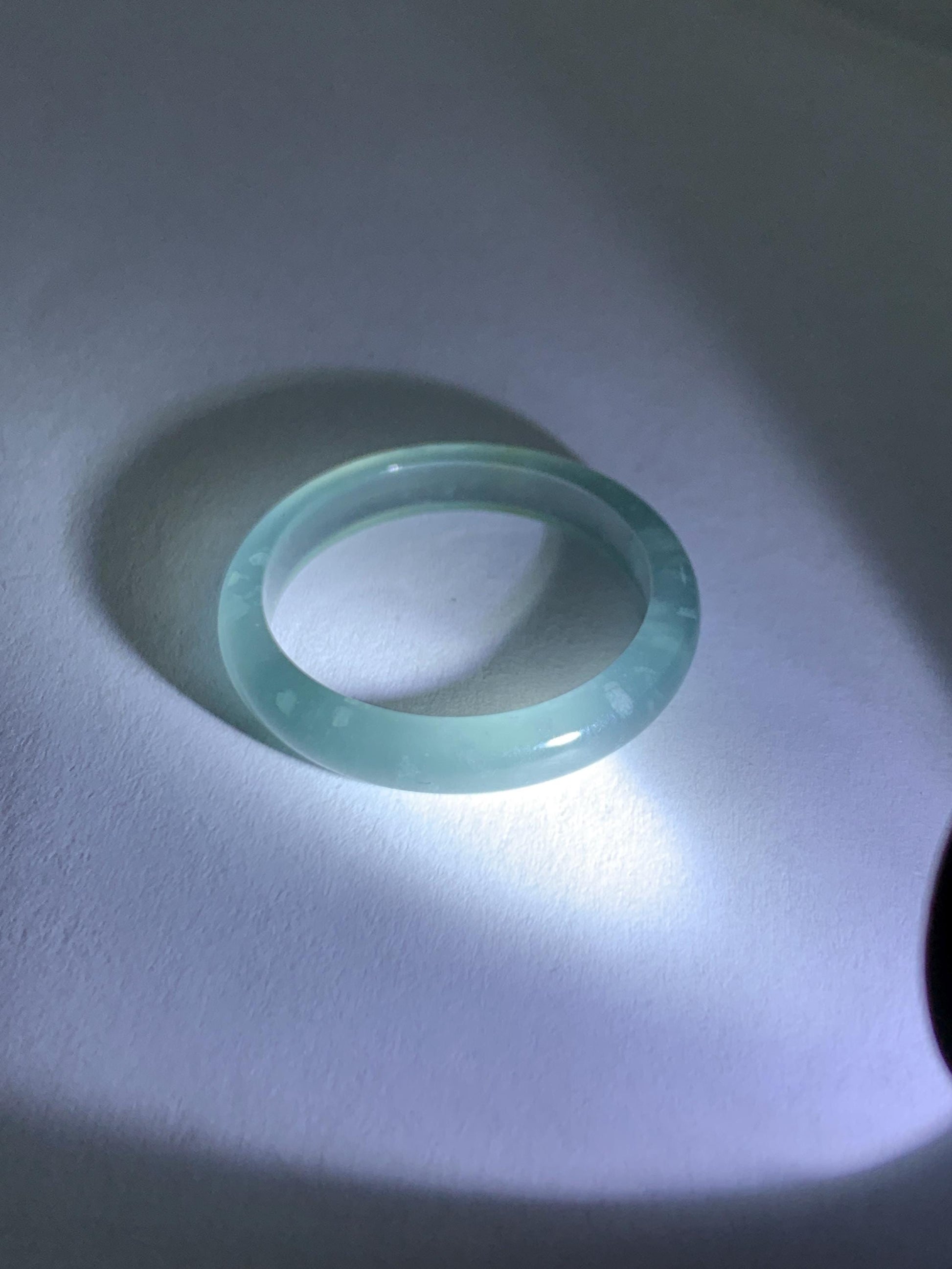 Natural Guatemalan Grade A Icy Highly Translucent Light Teal Blue Jade Jadeite Band Ring Size 9.25 US 天然冰胶危蓝翡翠戒圈 WLJ560E