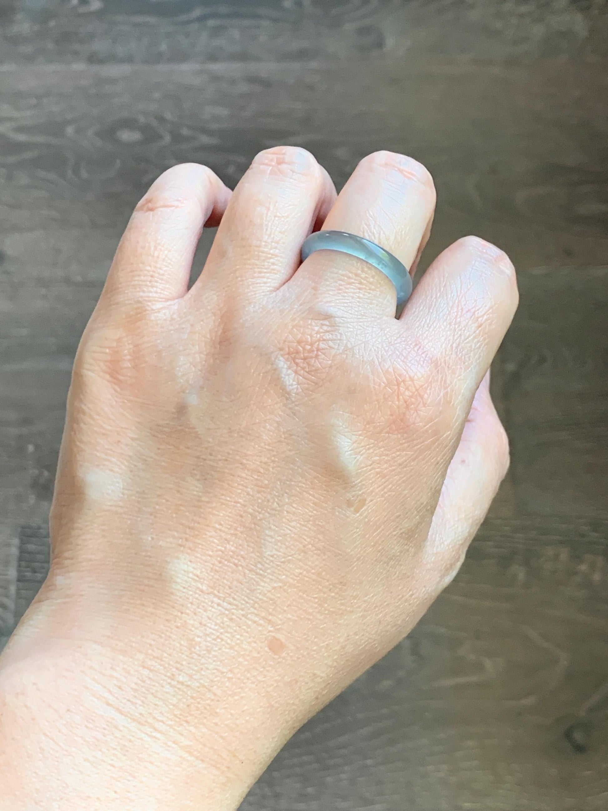 Natural Guatemalan Grade A Icy Highly Translucent Light Teal Blue Jade Jadeite Band Ring Size 9.25 US 天然冰胶危蓝翡翠戒圈 WLJ560E