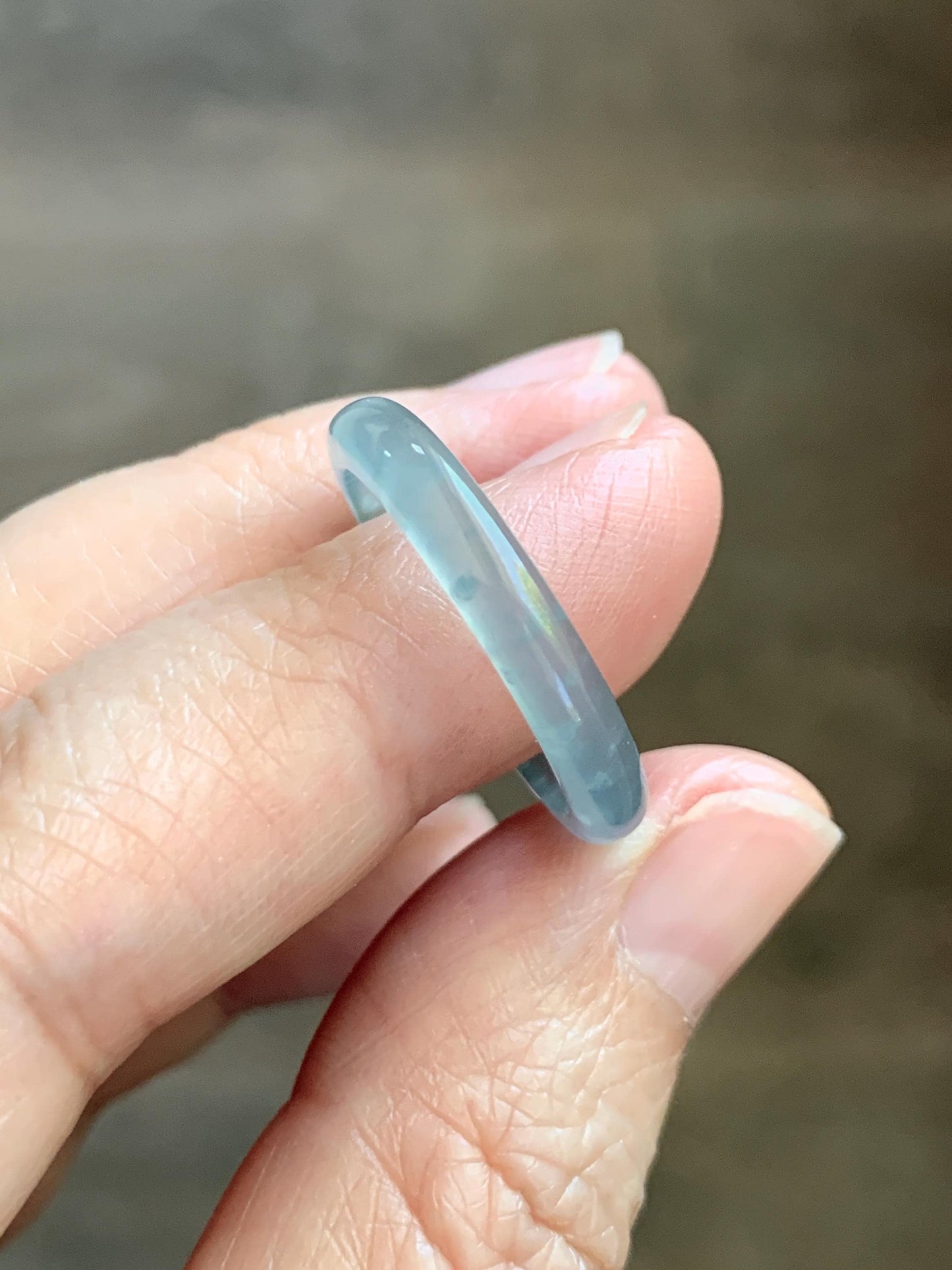 Natural Guatemalan Grade A Icy Highly Translucent Light Teal Blue Jade Jadeite Band Ring Size 9.25 US 天然冰胶危蓝翡翠戒圈 WLJ560E