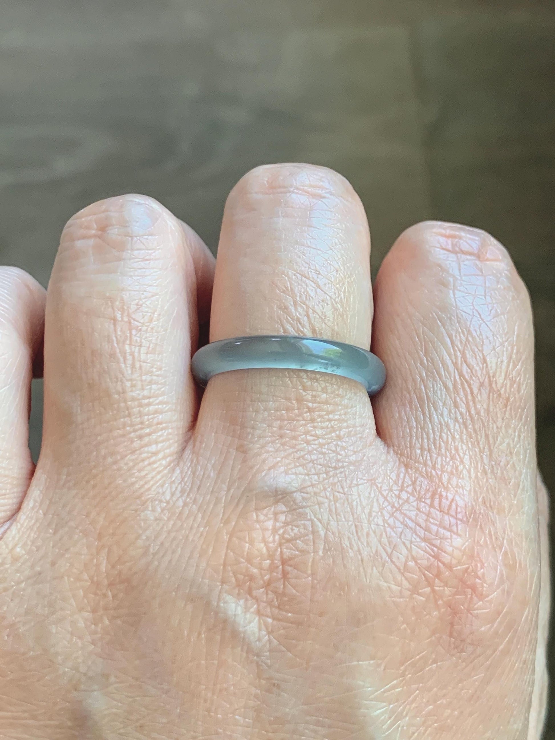 Natural Guatemalan Grade A Icy Highly Translucent Light Teal Blue Jade Jadeite Band Ring Size 9.25 US 天然冰胶危蓝翡翠戒圈 WLJ560E