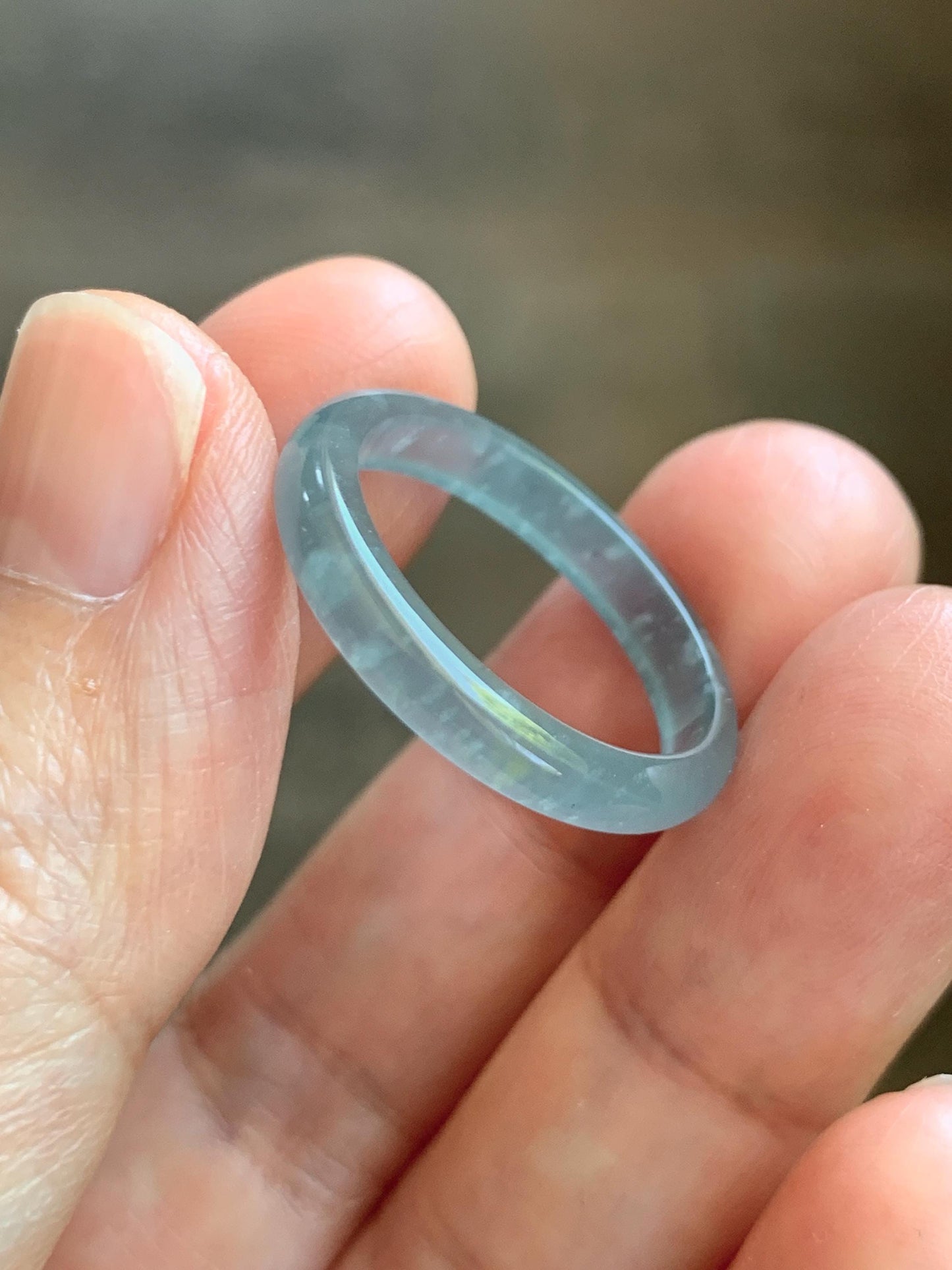 Natural Guatemalan Grade A Icy Highly Translucent Light Teal Blue Jade Jadeite Band Ring Size 9.25 US 天然冰胶危蓝翡翠戒圈 WLJ560E