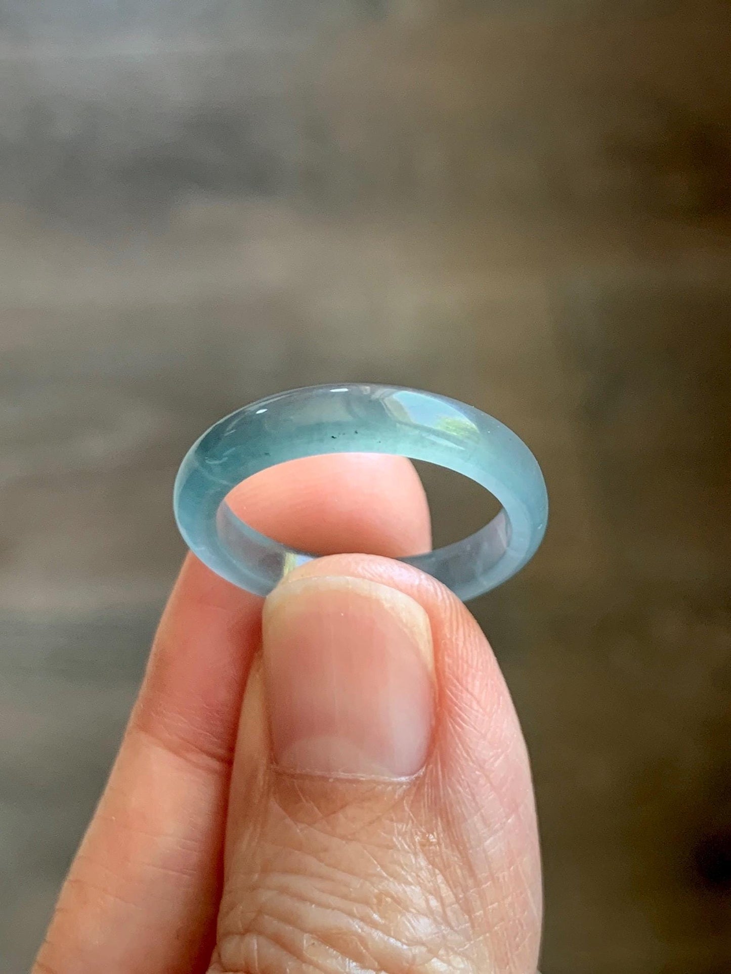 Natural Guatemalan Grade A Icy Highly Translucent Teal Blue Jade Jadeite Band Ring Size 7.5 US 天然冰胶危蓝翡翠戒圈 WLJ560D