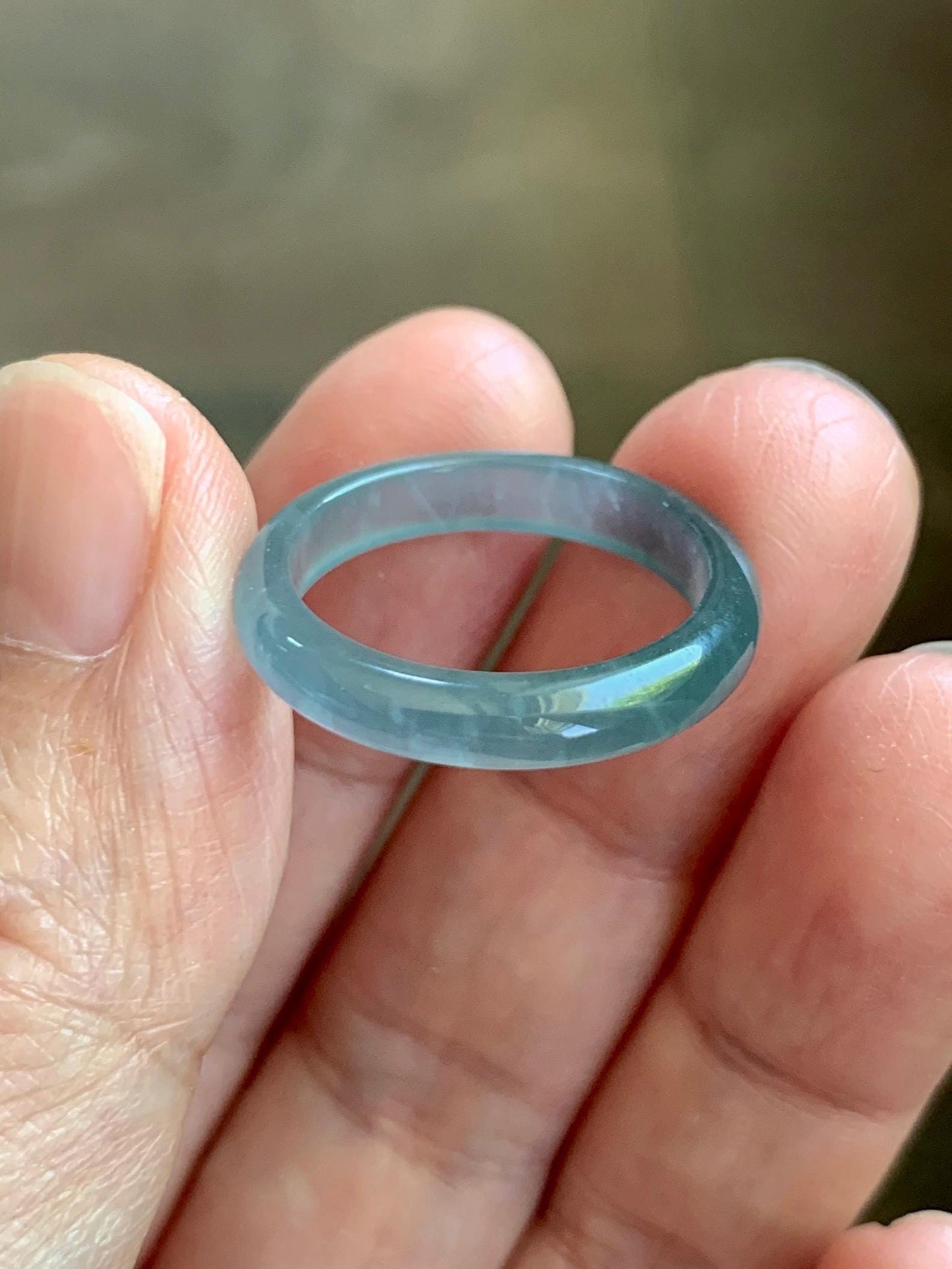 Natural Guatemalan Grade A Icy Highly Translucent Teal Blue Jade Jadeite Band Ring Size 7.5 US 天然冰胶危蓝翡翠戒圈 WLJ560D