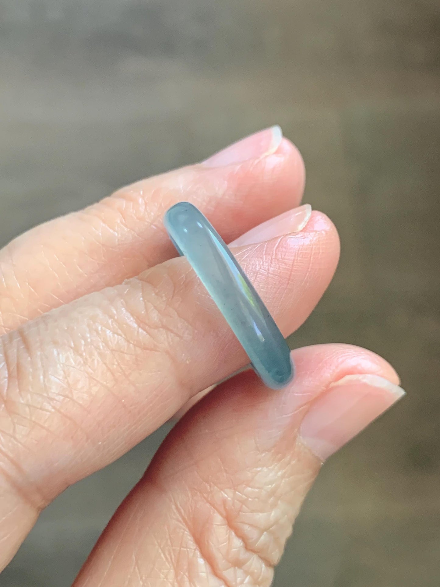 Natural Guatemalan Grade A Icy Highly Translucent Teal Blue Jade Jadeite Band Ring Size 7.5 US 天然冰胶危蓝翡翠戒圈 WLJ560D
