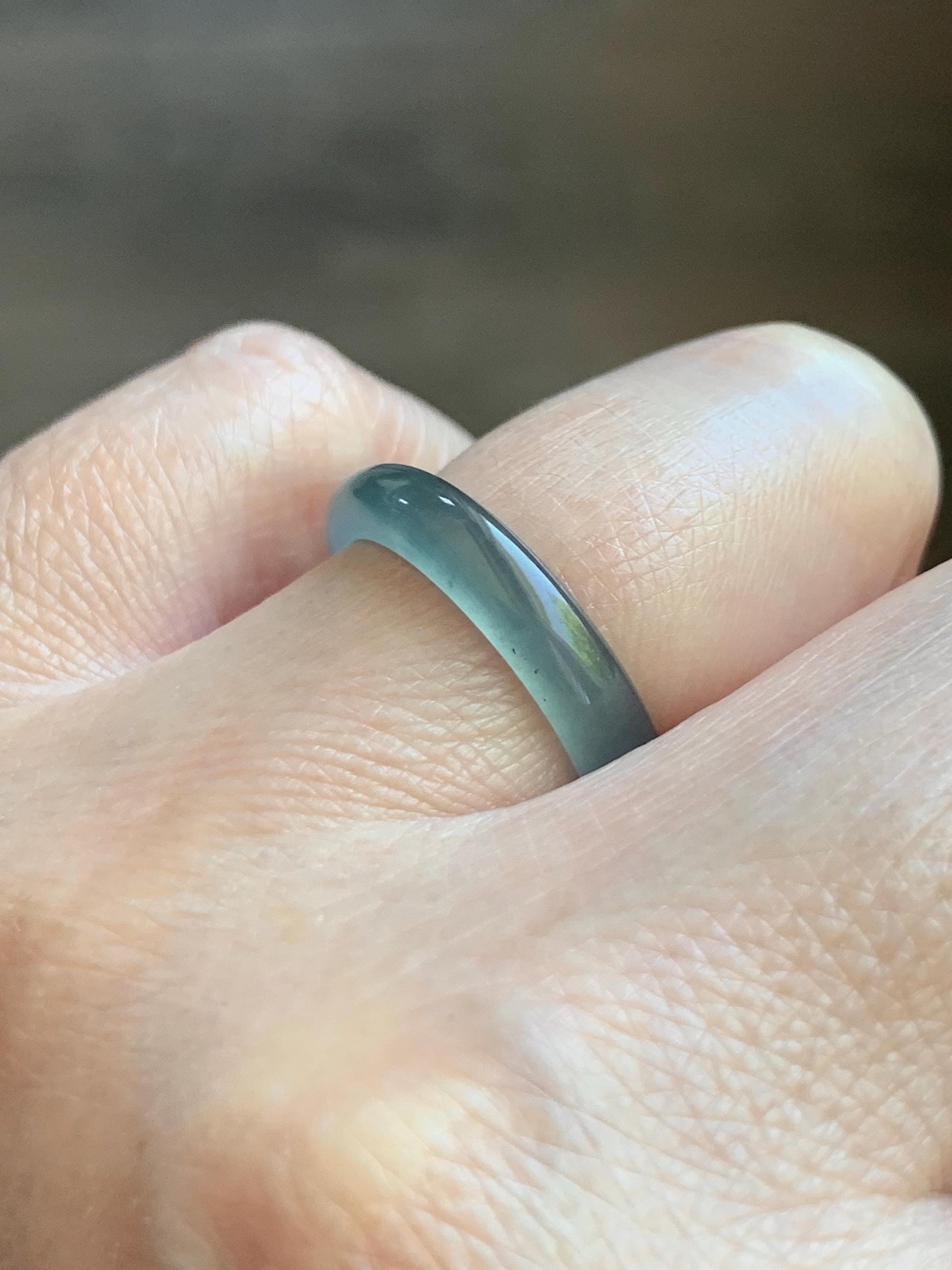 Natural Guatemalan Grade A Icy Highly Translucent Teal Blue Jade Jadeite Band Ring Size 7.5 US 天然冰胶危蓝翡翠戒圈 WLJ560D