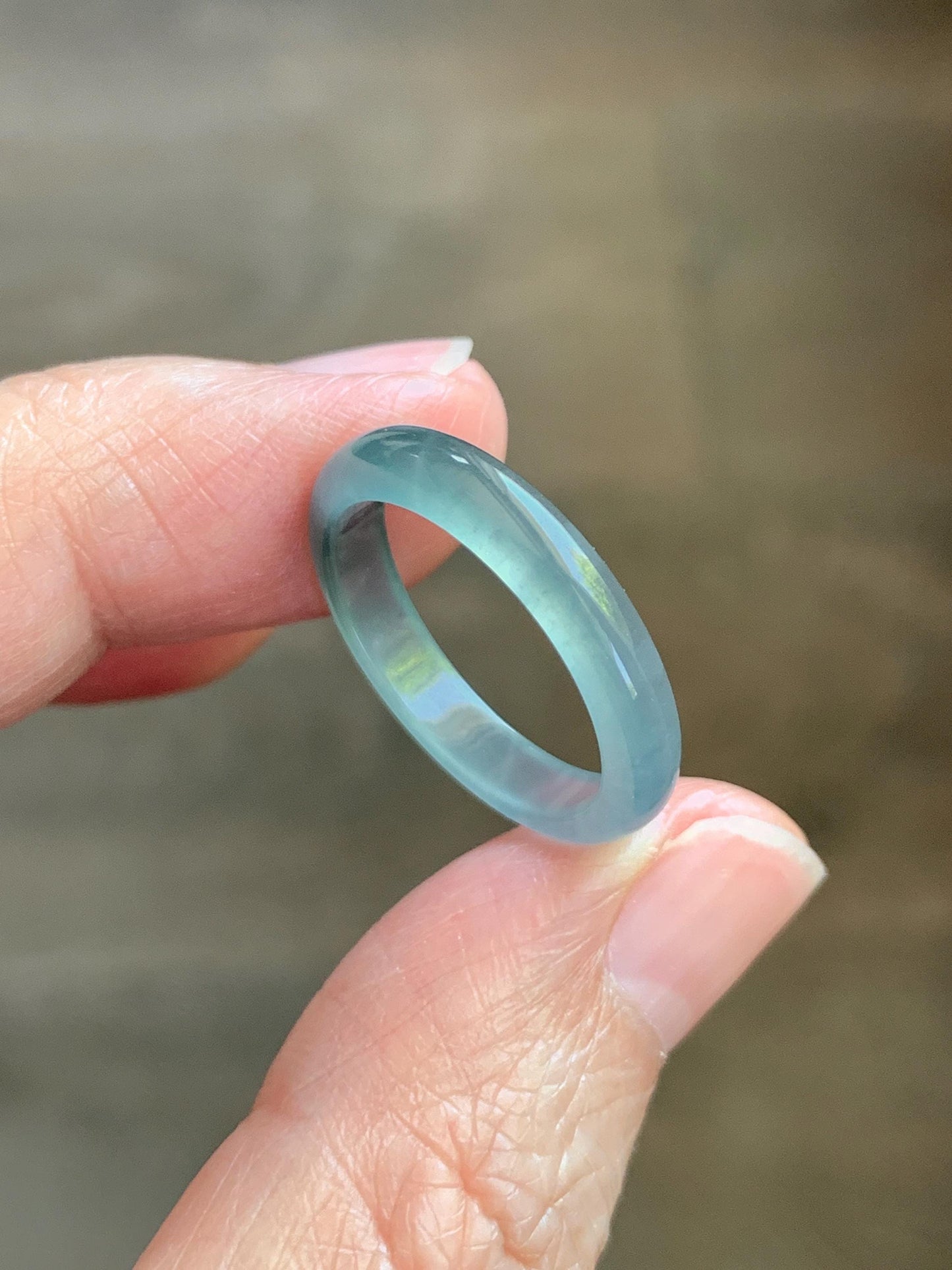 Natural Guatemalan Grade A Icy Highly Translucent Teal Blue Jade Jadeite Band Ring Size 7.5 US 天然冰胶危蓝翡翠戒圈 WLJ560D
